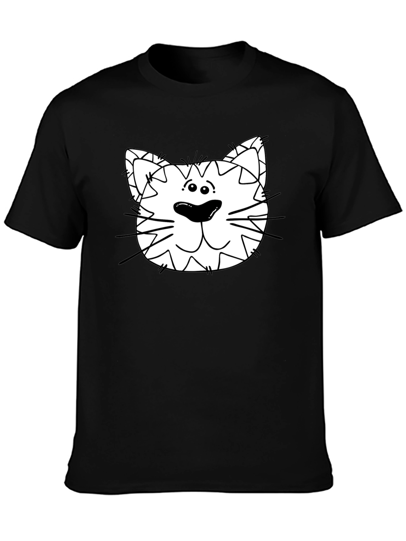Cat Face Graphic Black T-Shirt - Mens Fashion