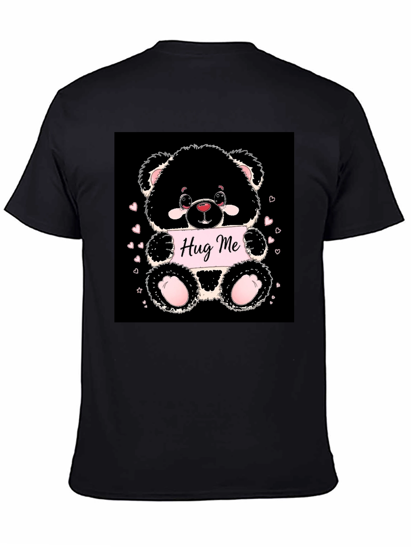 Cute Bear Hug Me Black T-Shirt