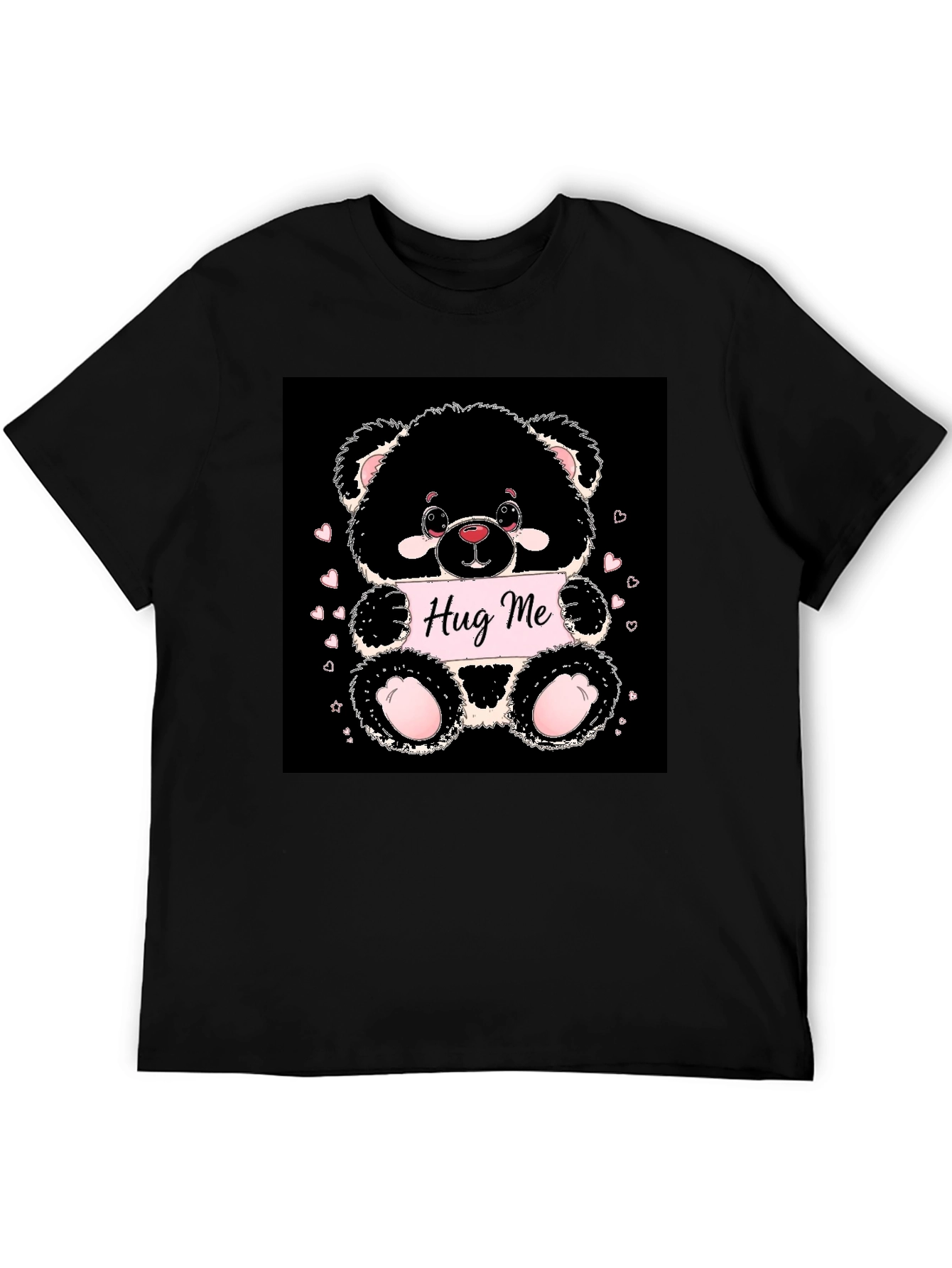 Cute Bear Hug Me Black T-Shirt