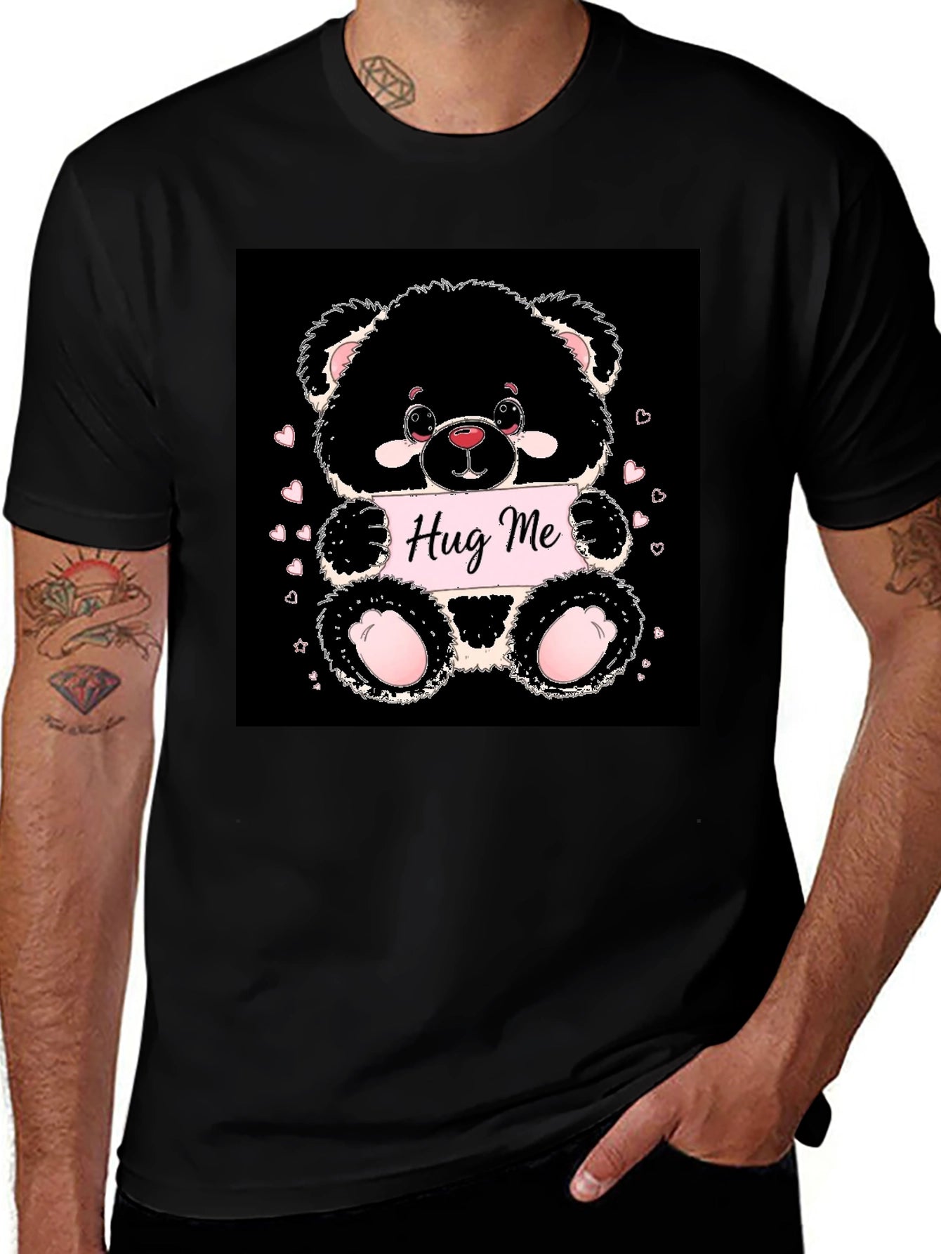 Cute Bear Hug Me Black T-Shirt