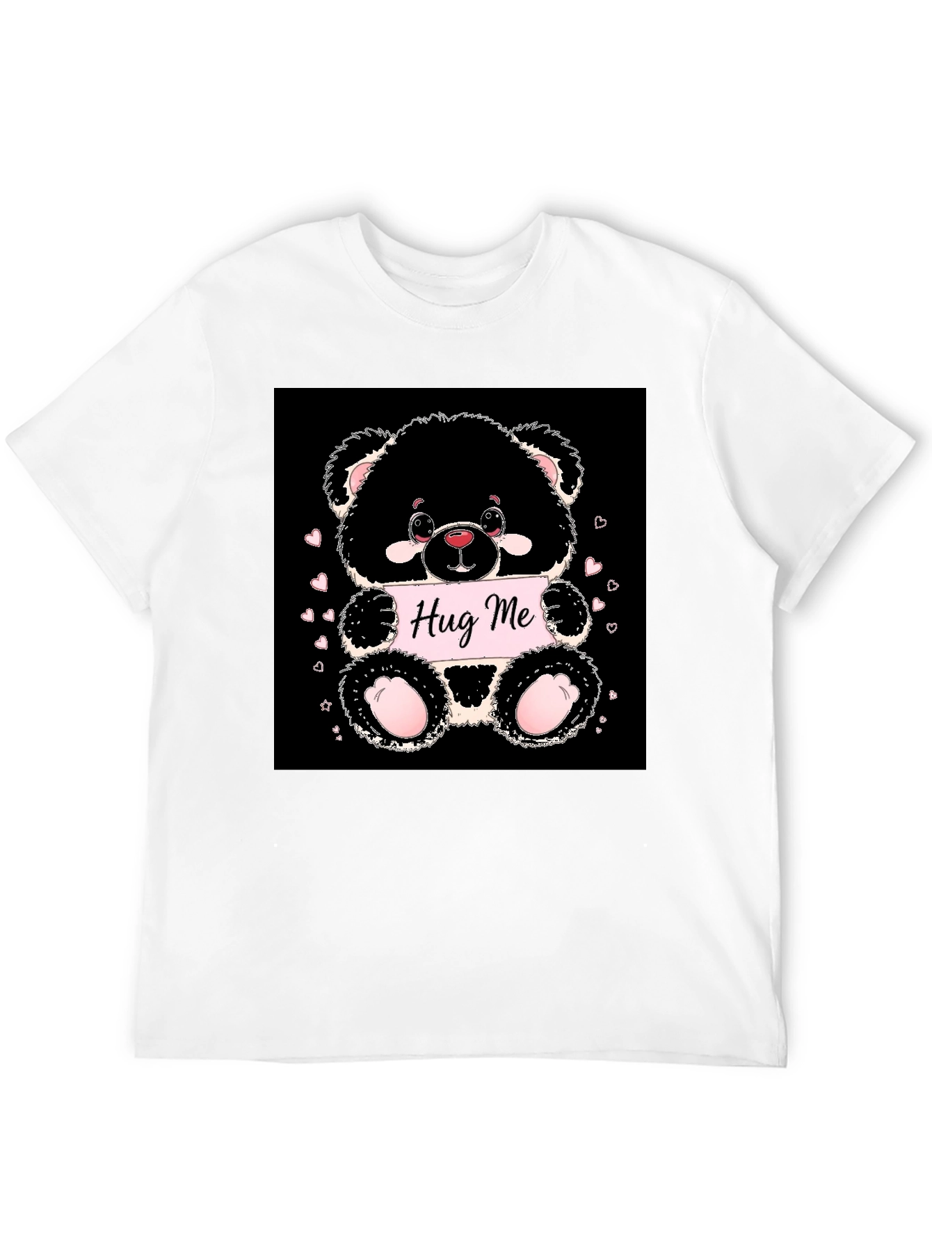Cute Bear Hug Me Black T-Shirt