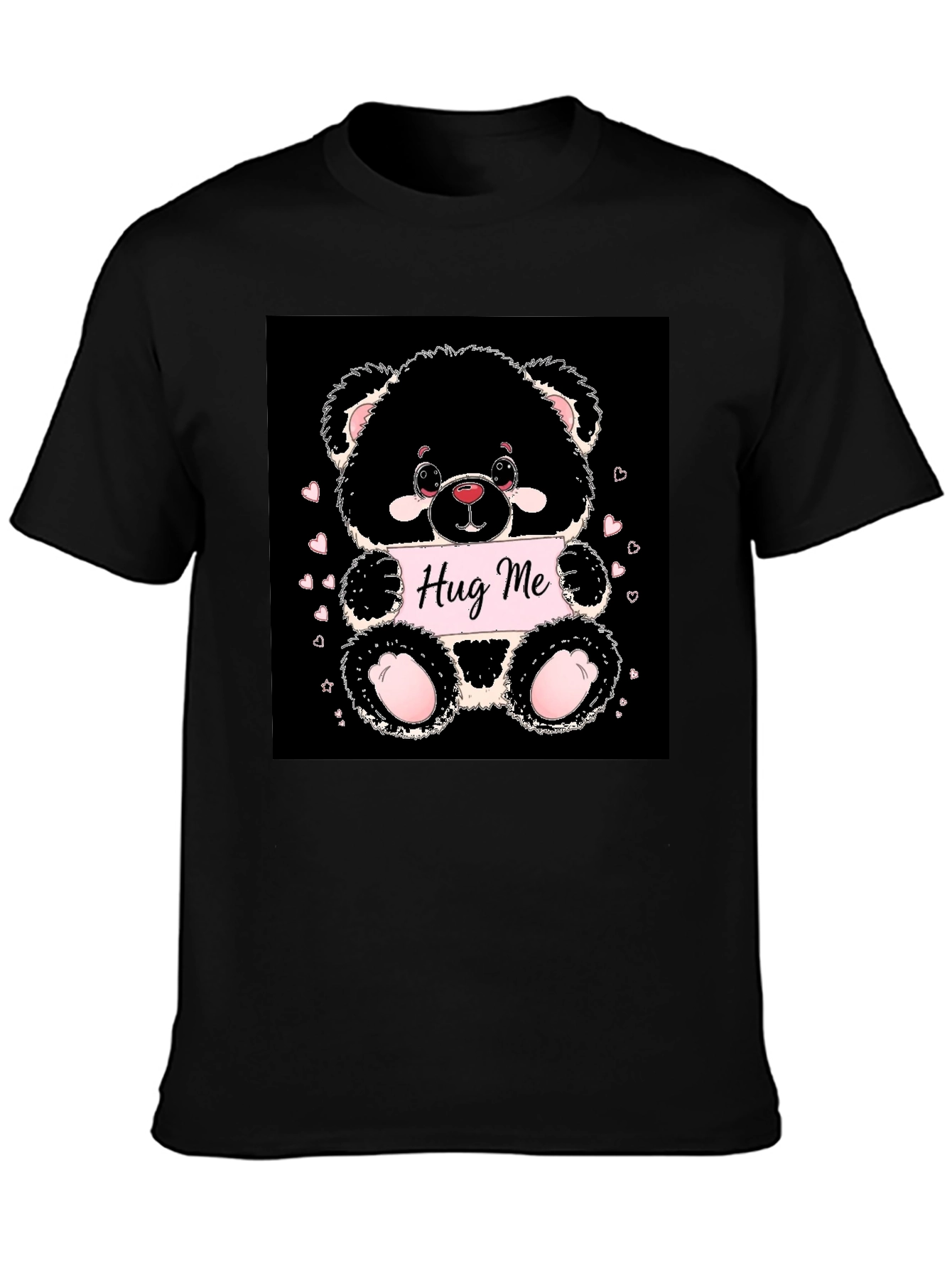 Cute Bear Hug Me Black T-Shirt