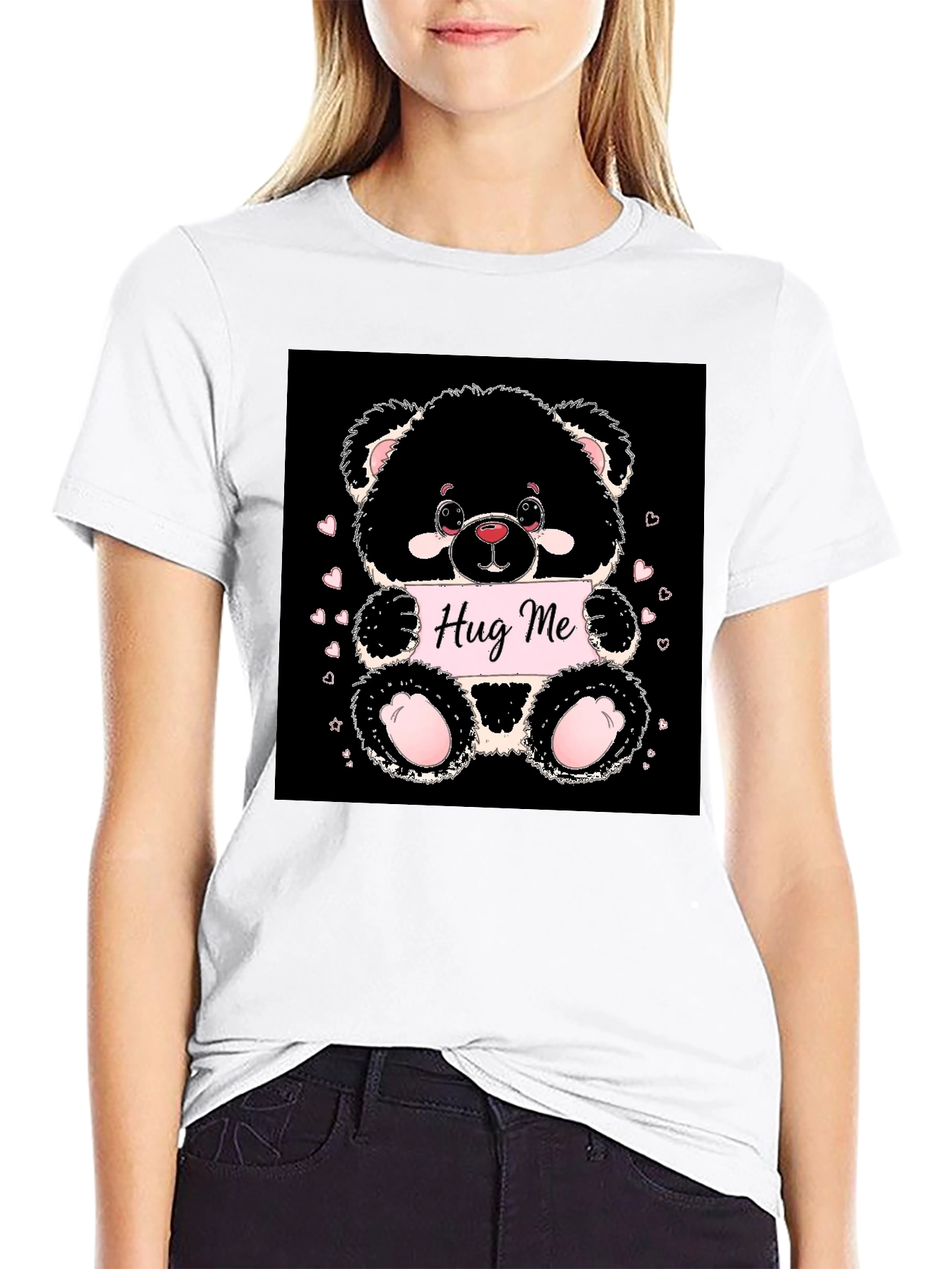 Cute Bear Hug Me Black T-Shirt