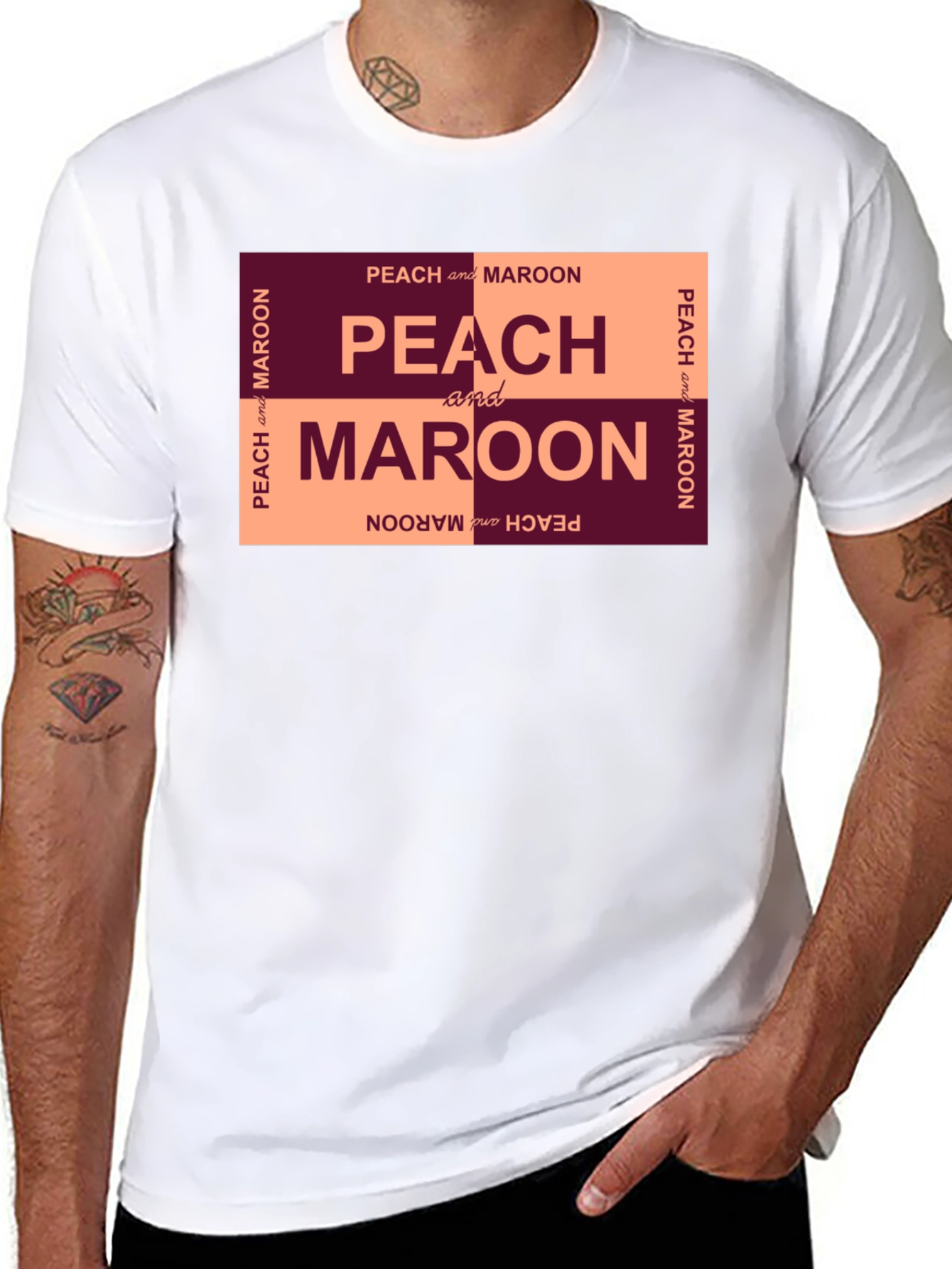Peach and Maroon Graphic T-Shirt