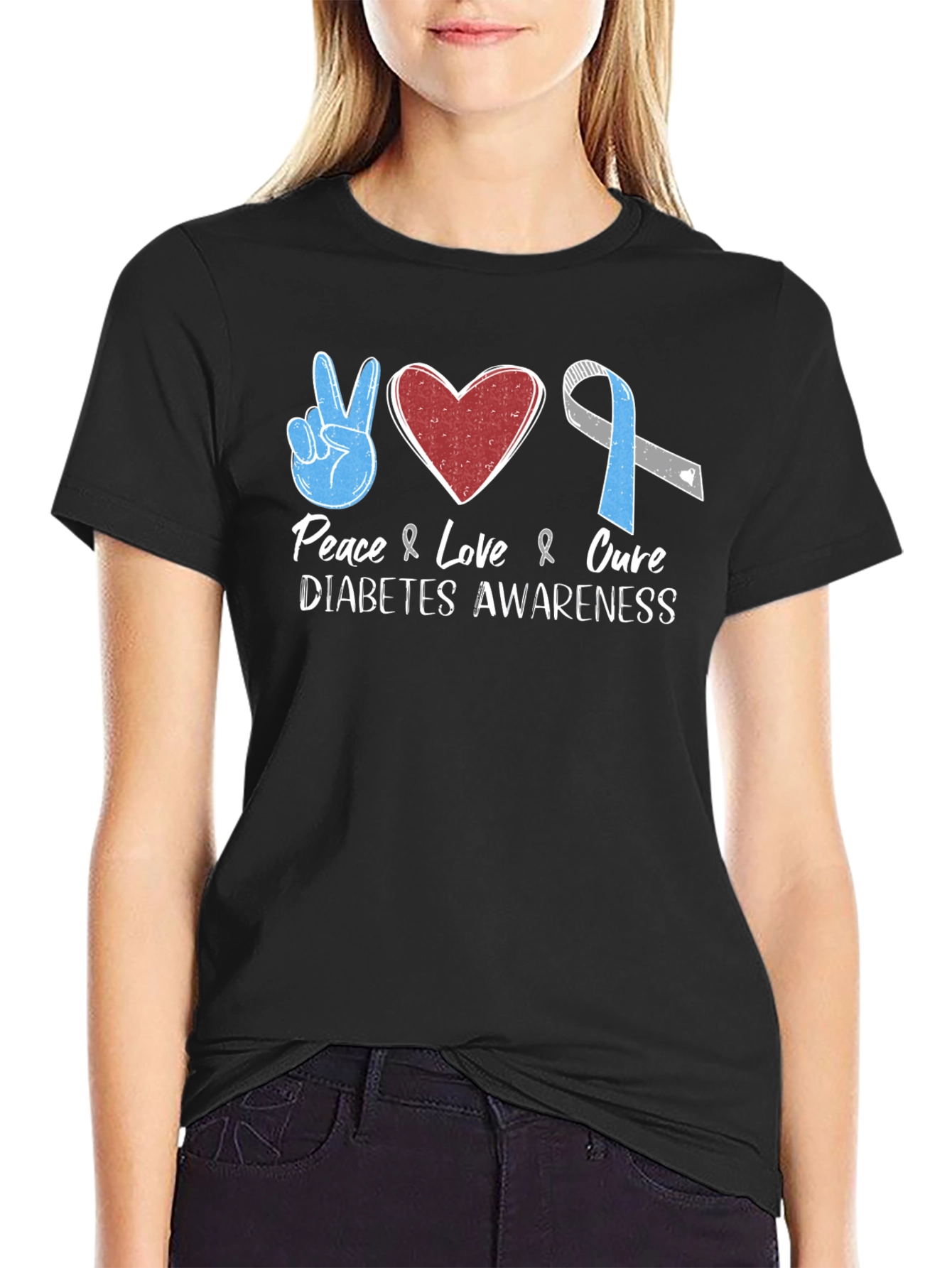 Peace Love Cure Diabetes Awareness T-Shirt