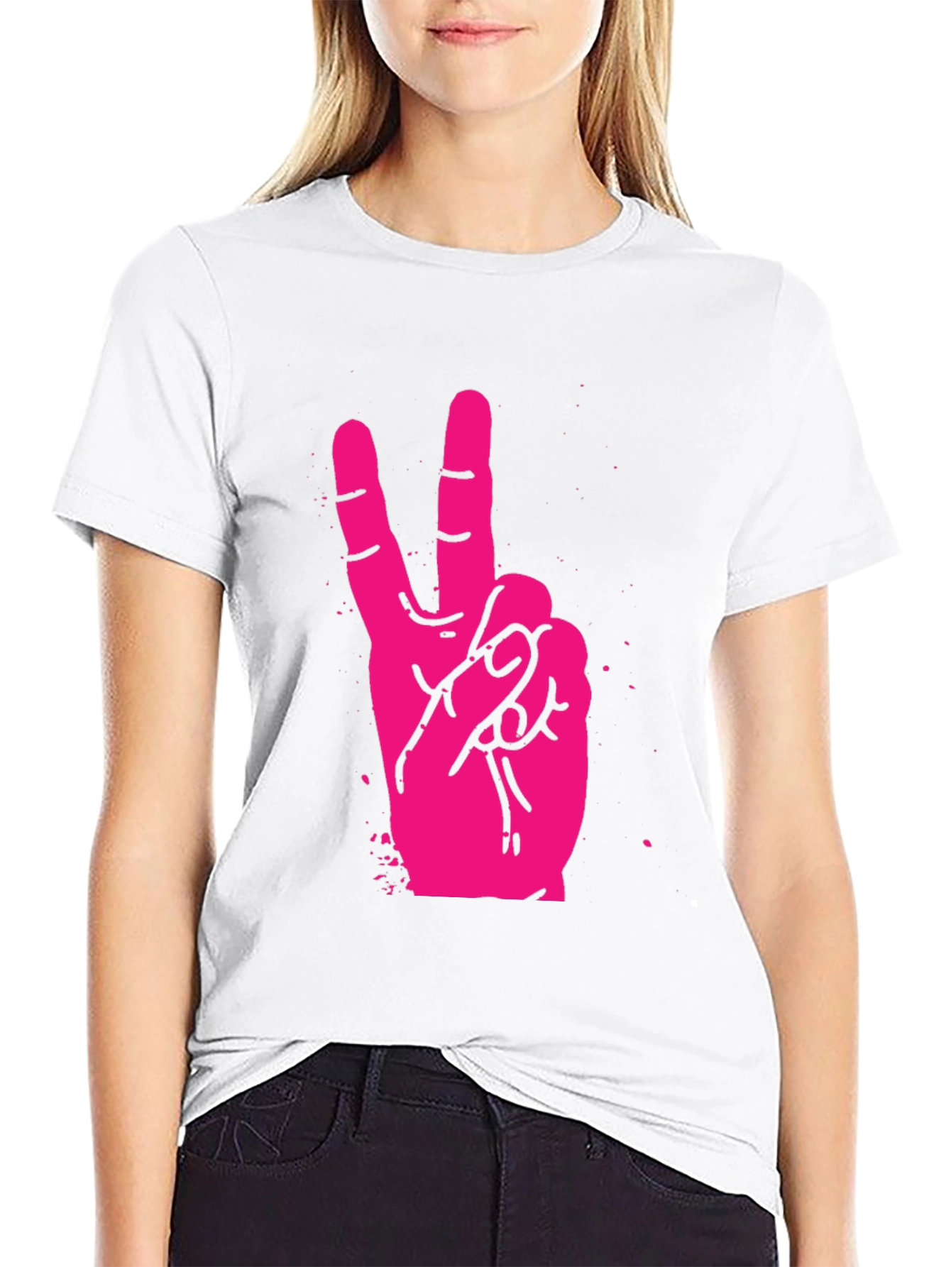 Pink Peace Sign Graphic Black T-Shirt