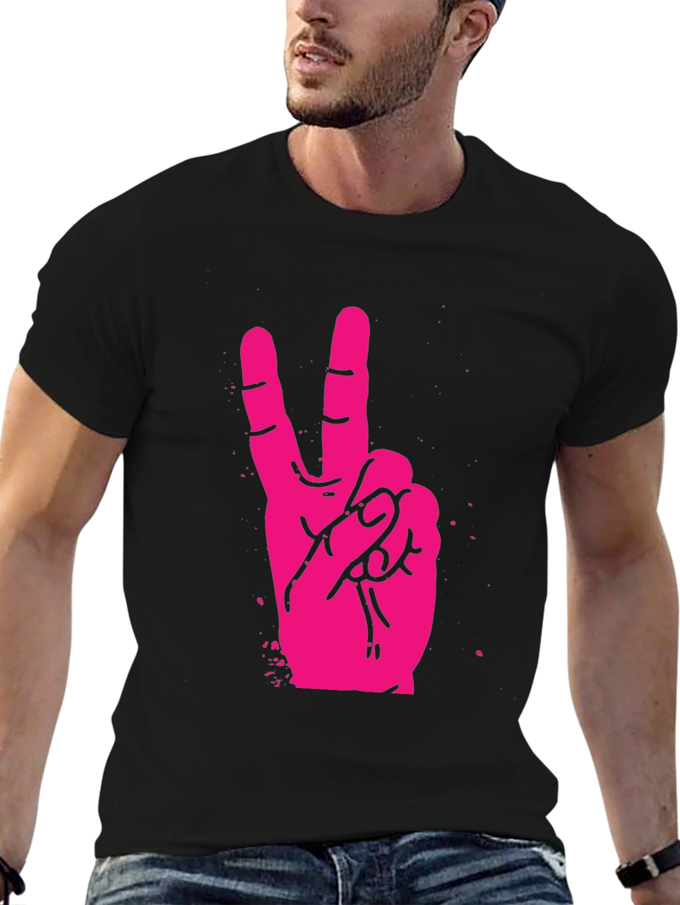 Pink Peace Sign Graphic Black T-Shirt