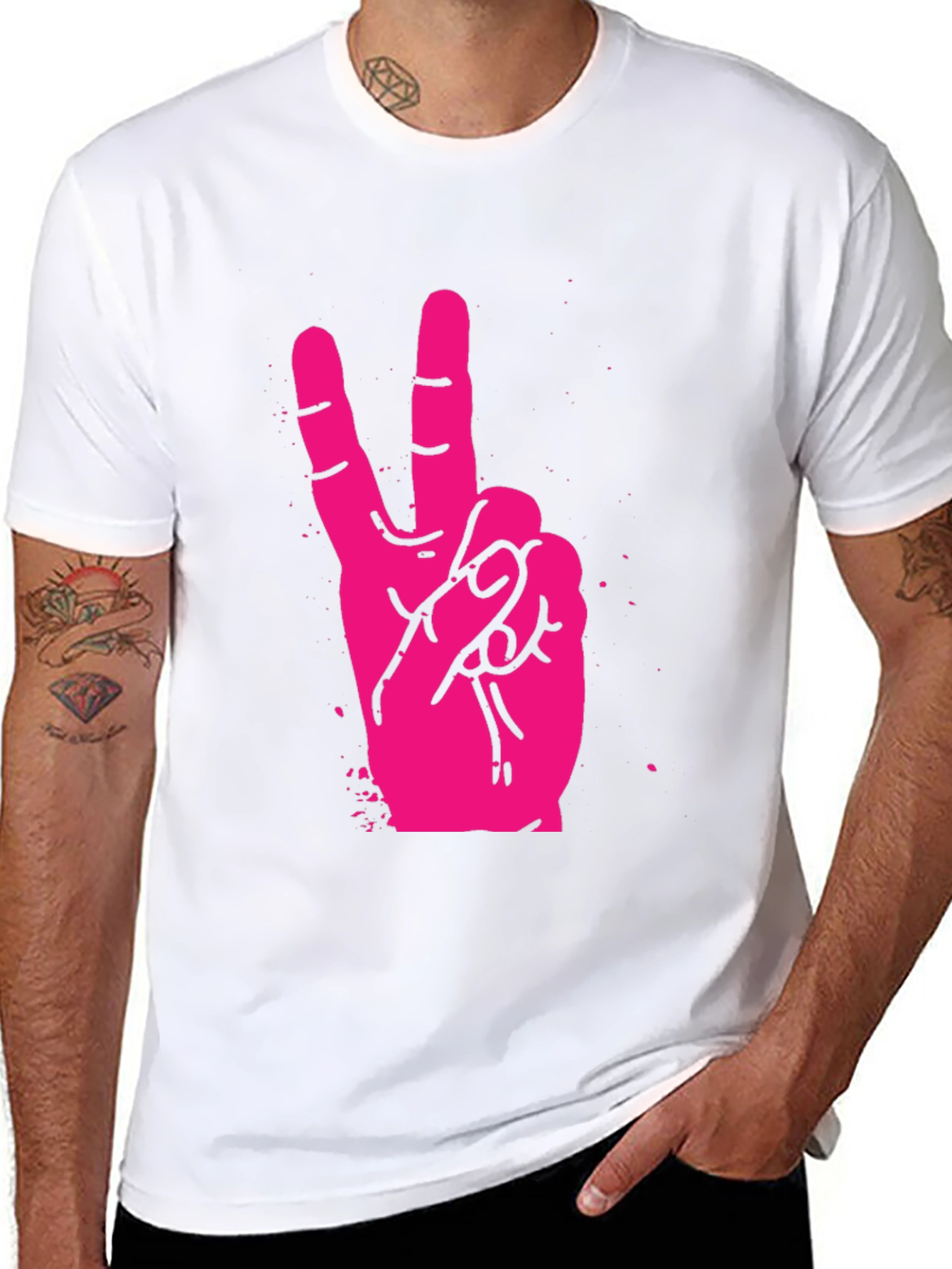 Pink Peace Sign Graphic Black T-Shirt