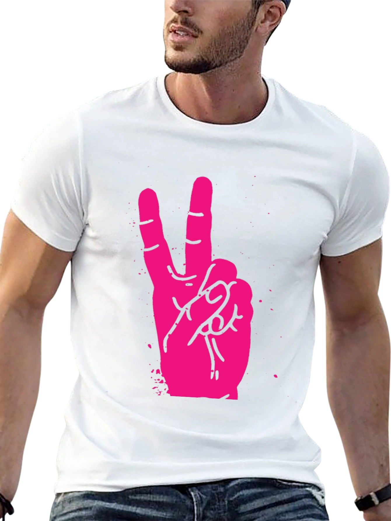 Pink Peace Sign Graphic Black T-Shirt