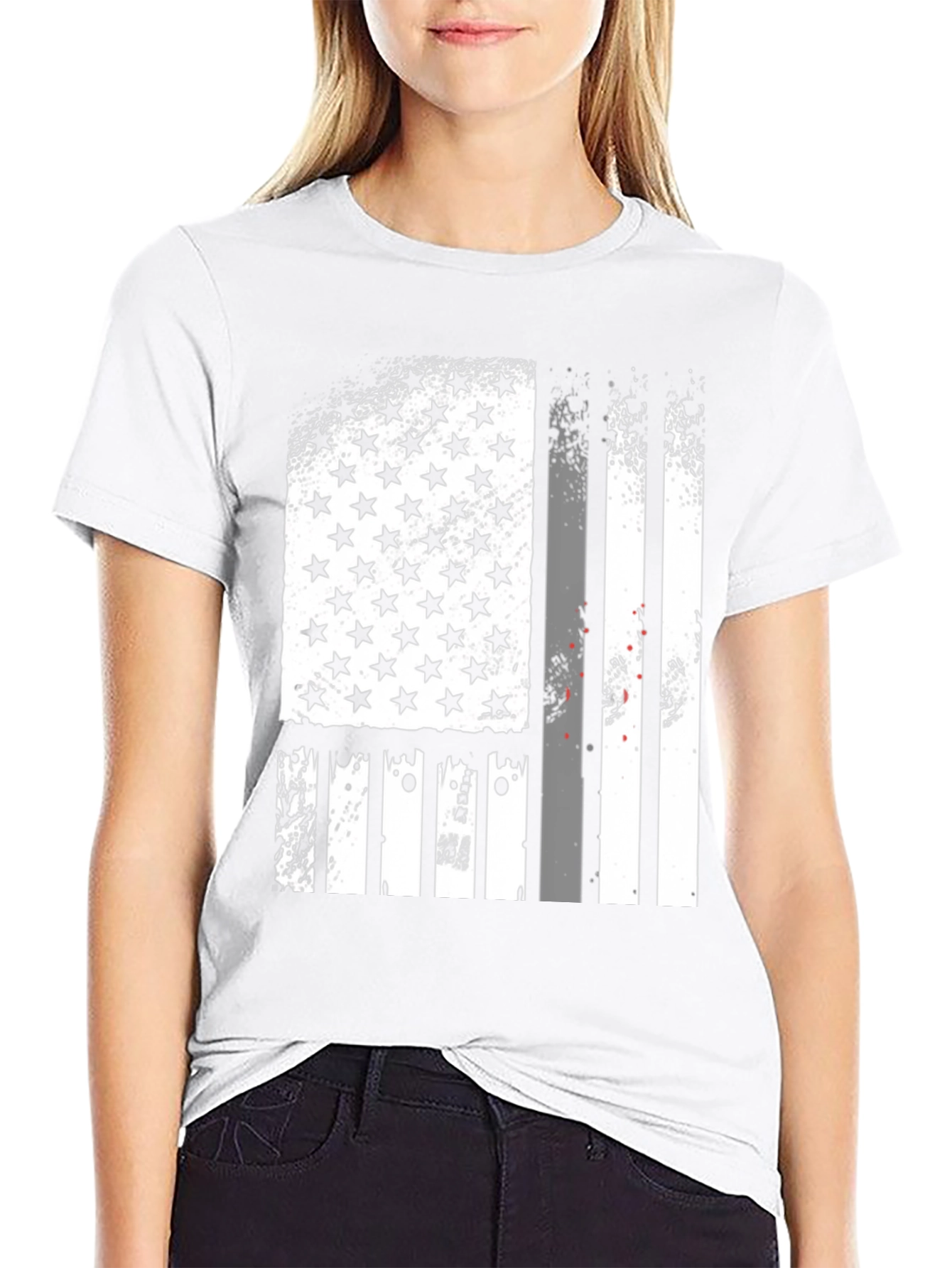 Distressed American Flag Graphic Tee - Black
