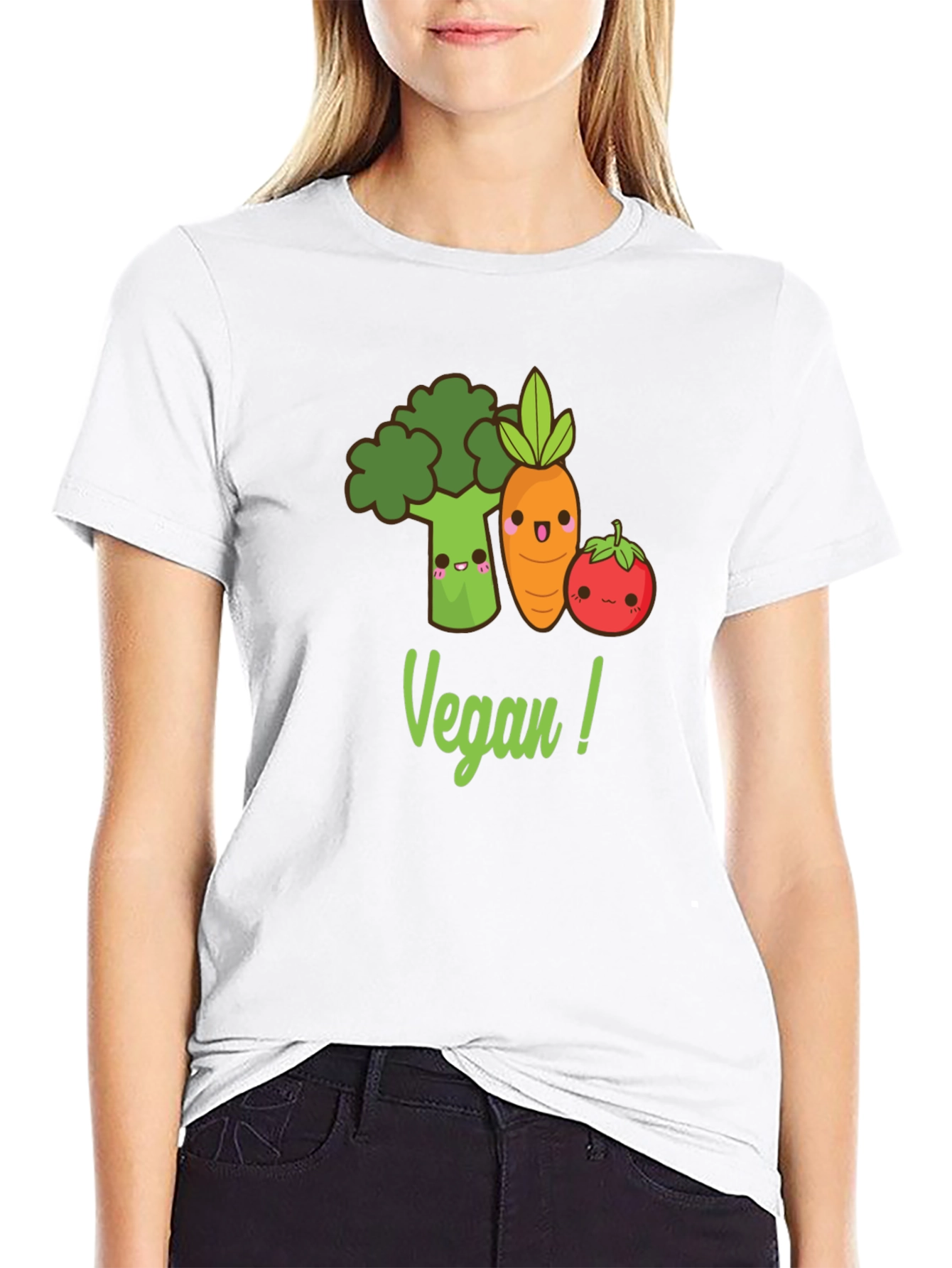 Cute Vegan T-Shirt with Broccoli Carrot & Tomato Design