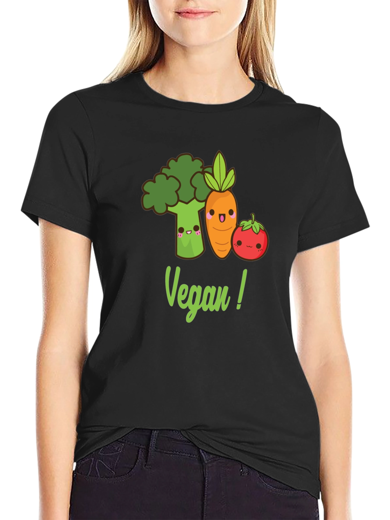 Cute Vegan T-Shirt with Broccoli Carrot & Tomato Design