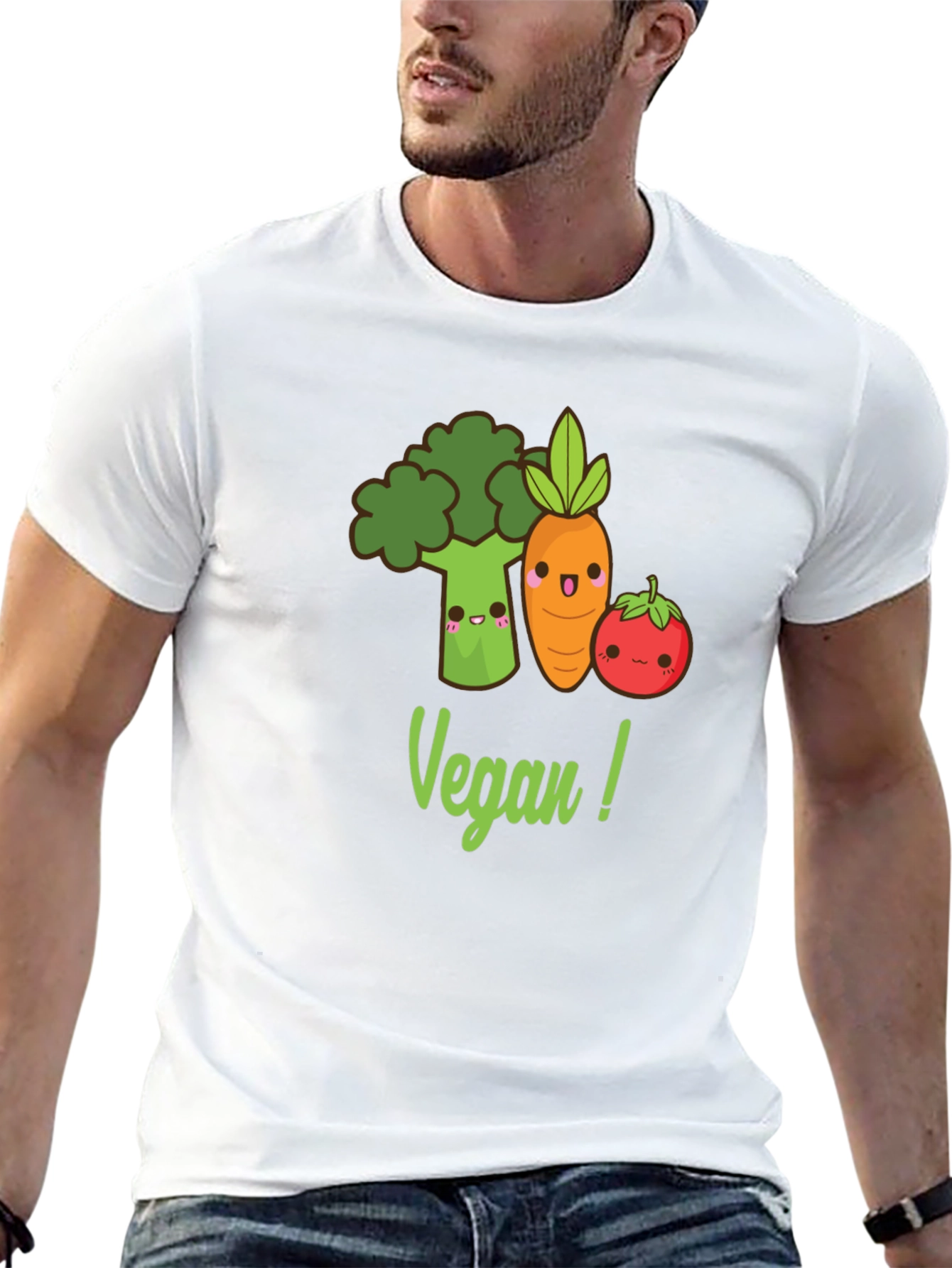 Cute Vegan T-Shirt with Broccoli Carrot & Tomato Design