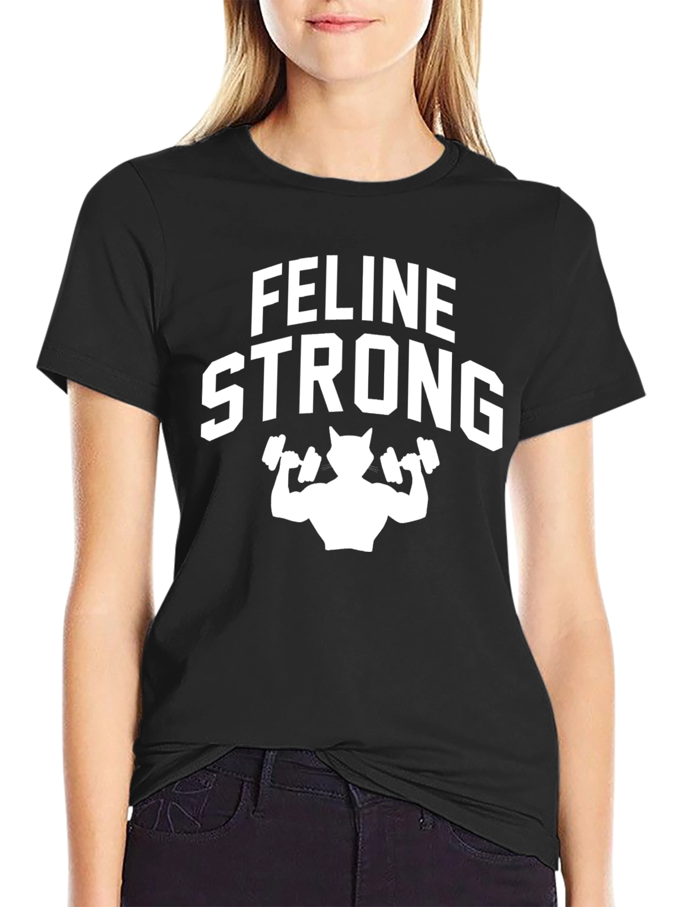 Feline Strong Cat Gym Workout Graphic Tee