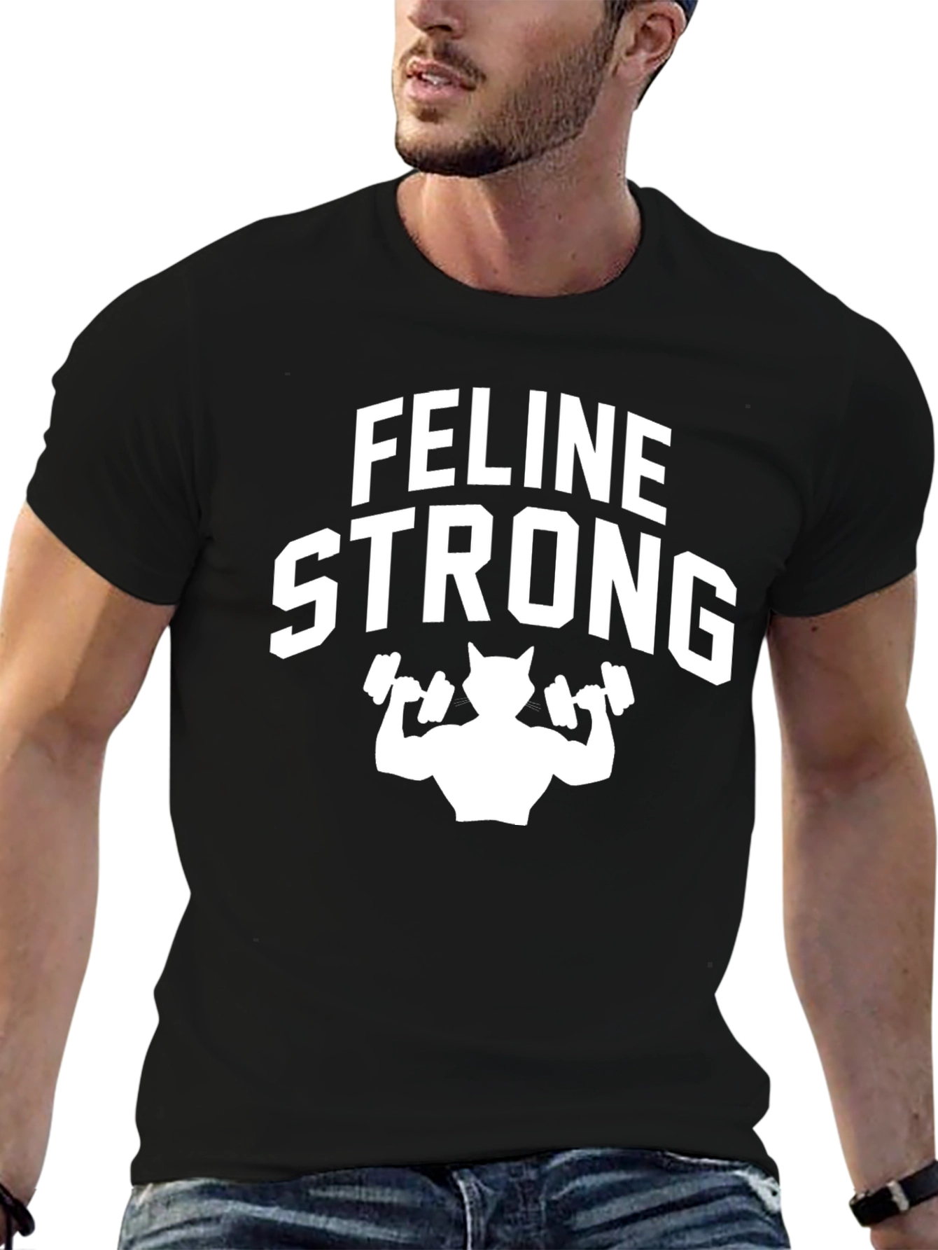 Feline Strong Cat Gym Workout Graphic Tee