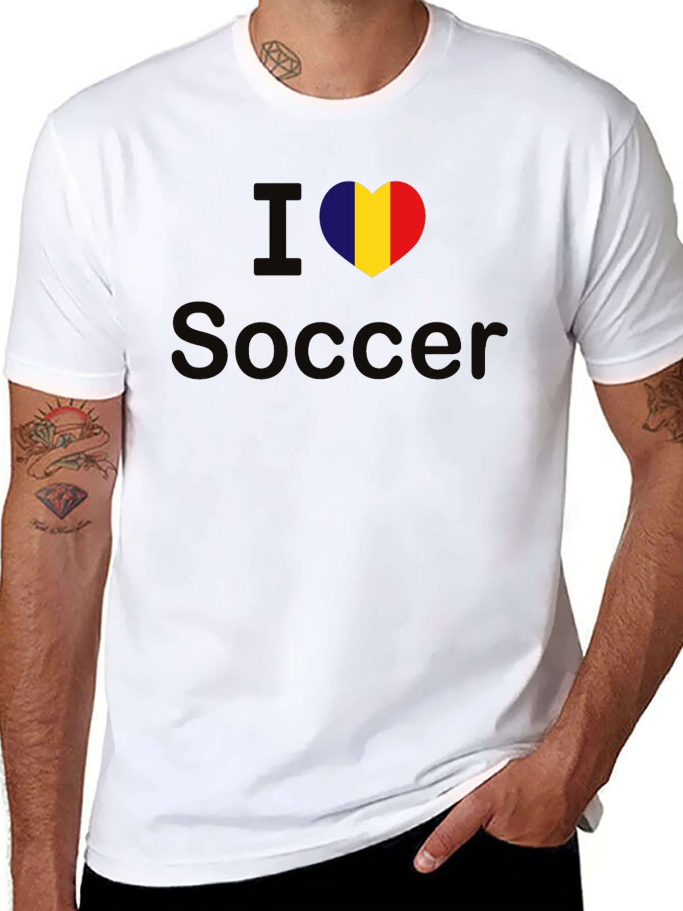 I Love Soccer Romania Flag Heart T-Shirt