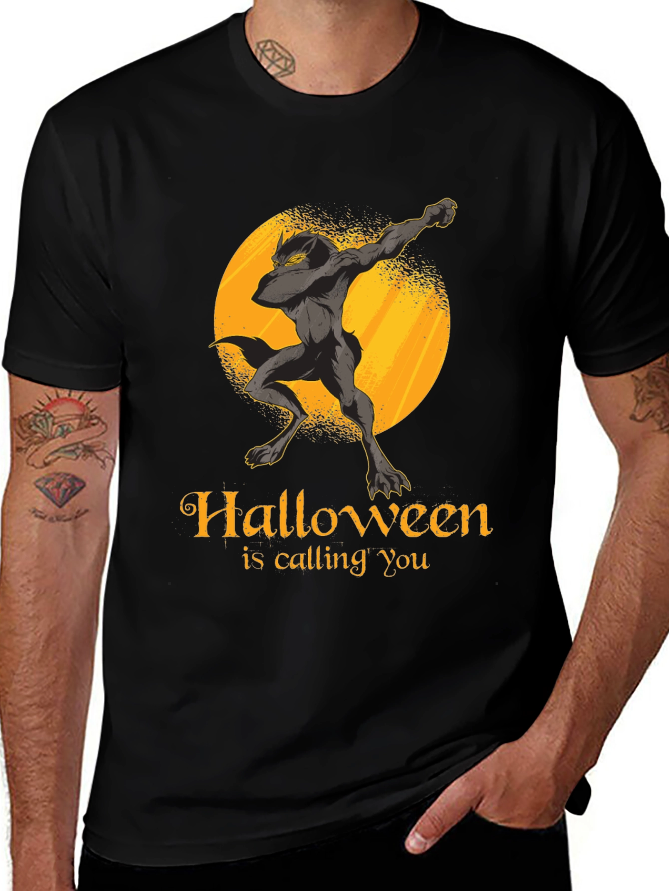 Halloween Wolf Dab Graphic T-Shirt