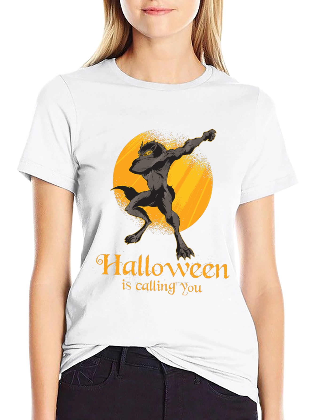 Halloween Wolf Dab Graphic T-Shirt