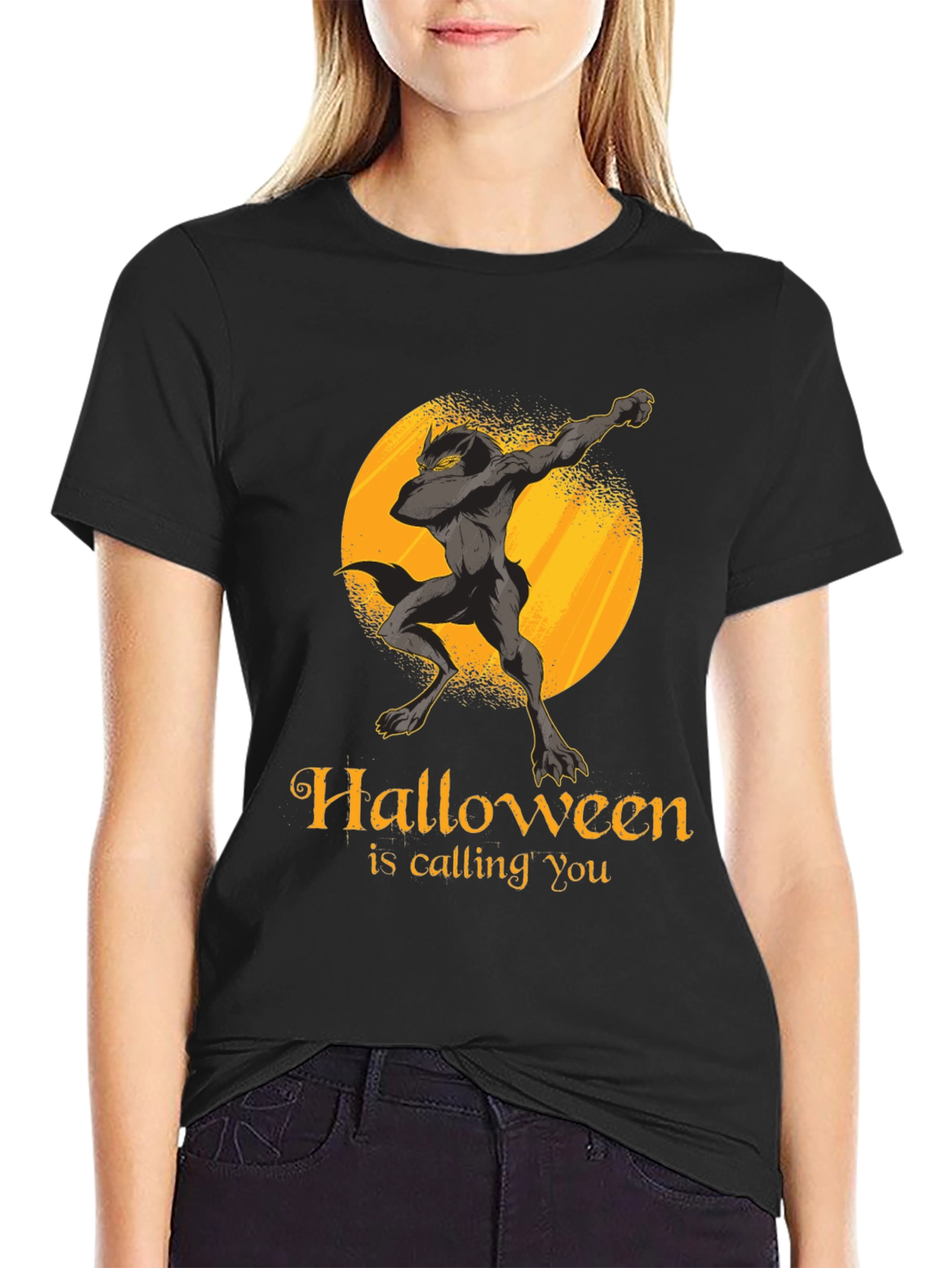 Halloween Wolf Dab Graphic T-Shirt
