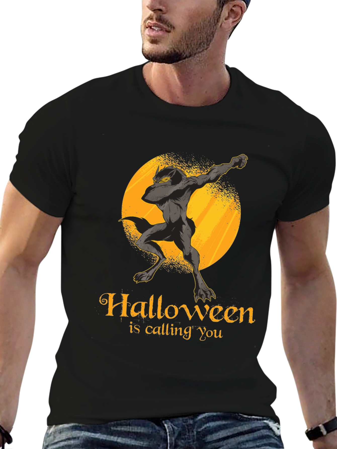 Halloween Wolf Dab Graphic T-Shirt