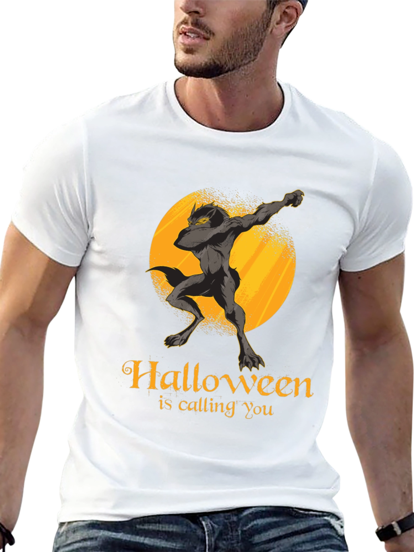 Halloween Wolf Dab Graphic T-Shirt