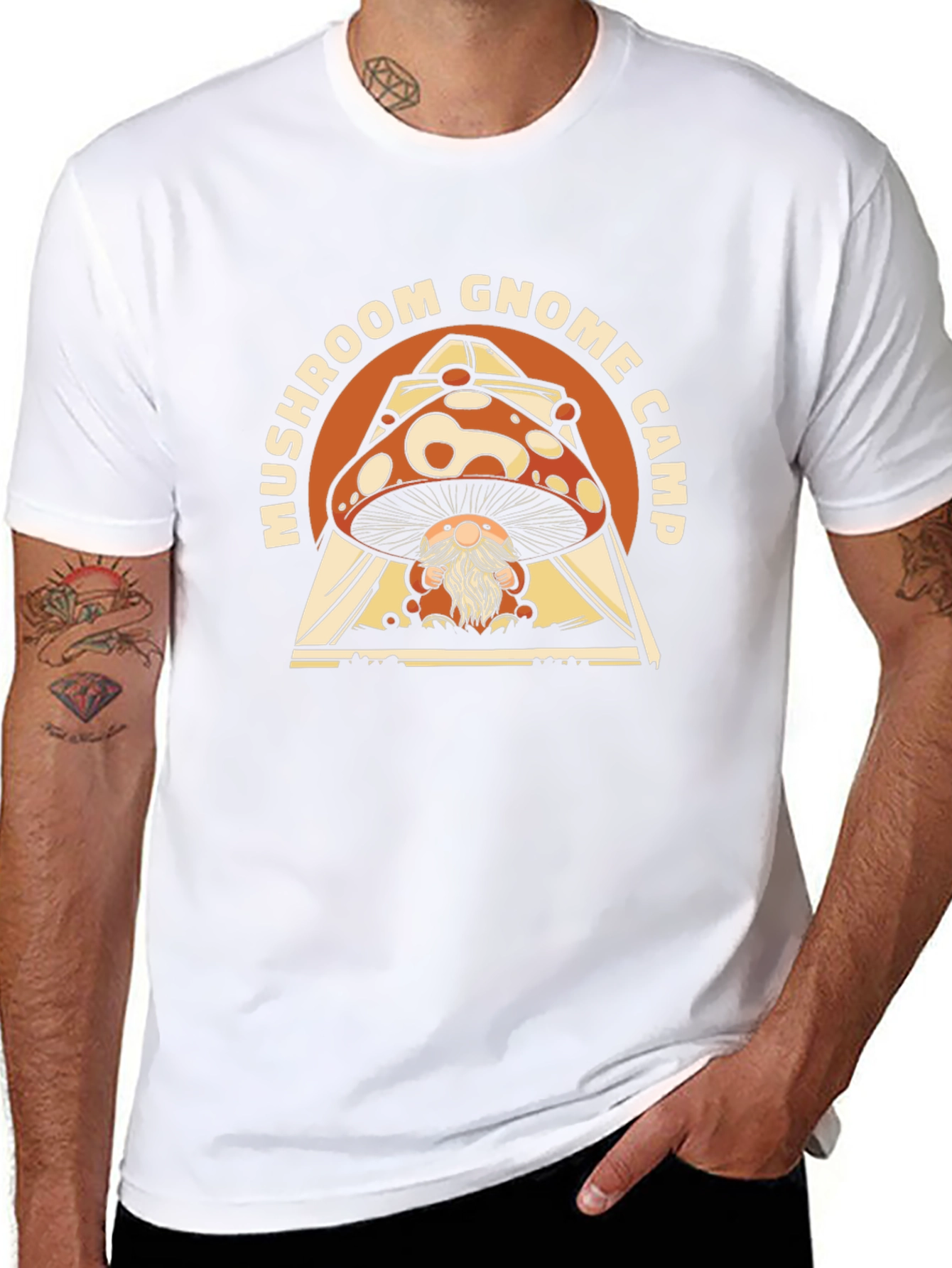 Mushroom Gnome Camp Black Graphic Tee