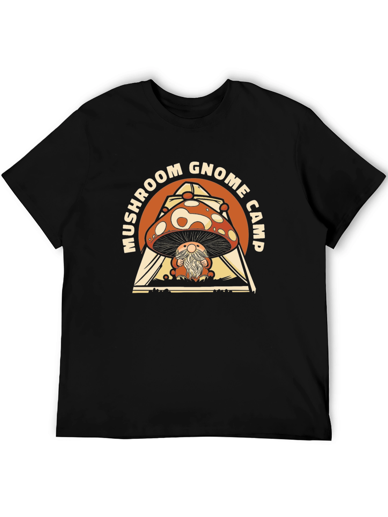 Mushroom Gnome Camp Black Graphic Tee
