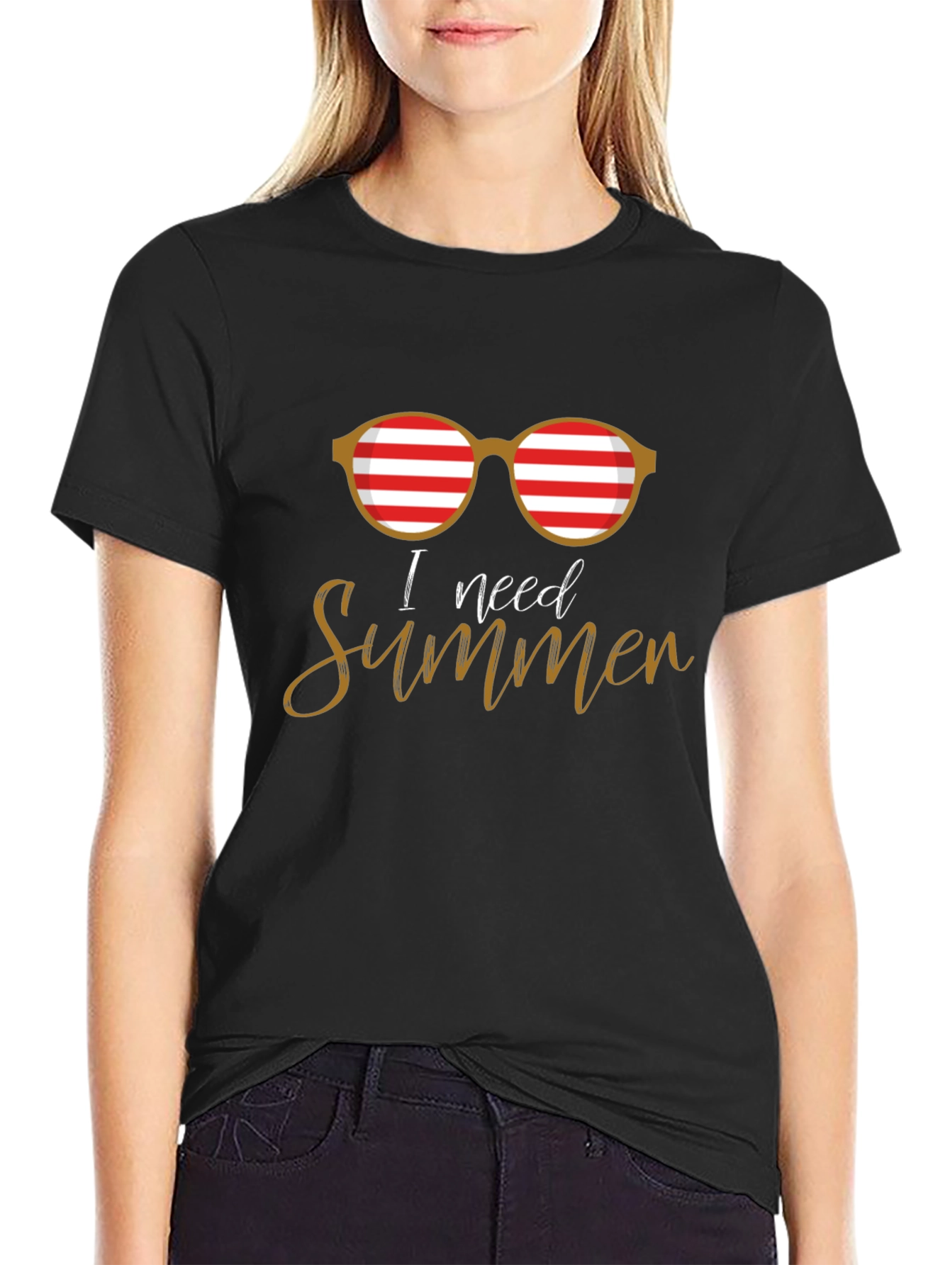 I Need Summer Graphic Tee - Sunglasses Black T-Shirt