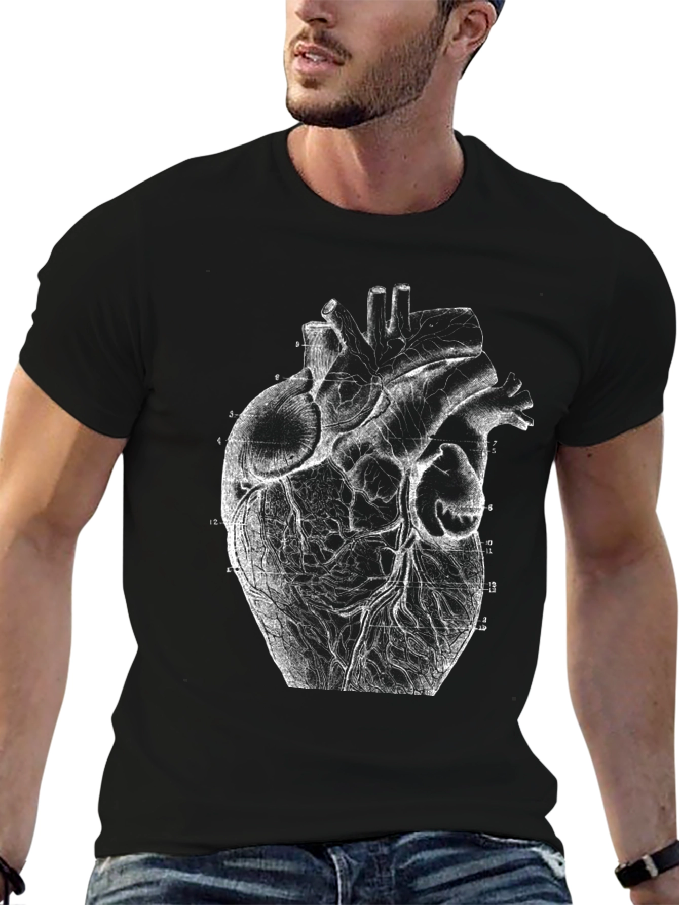 Anatomical Heart Print Black T-Shirt