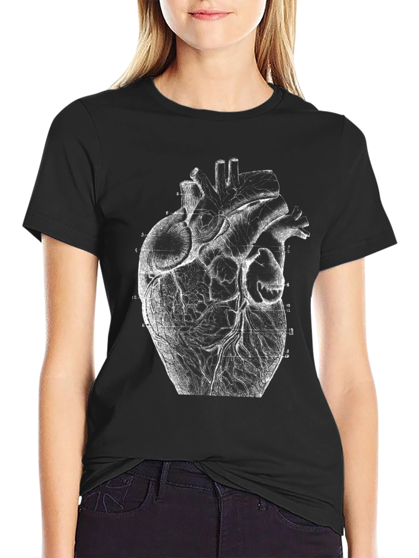 Anatomical Heart Print Black T-Shirt