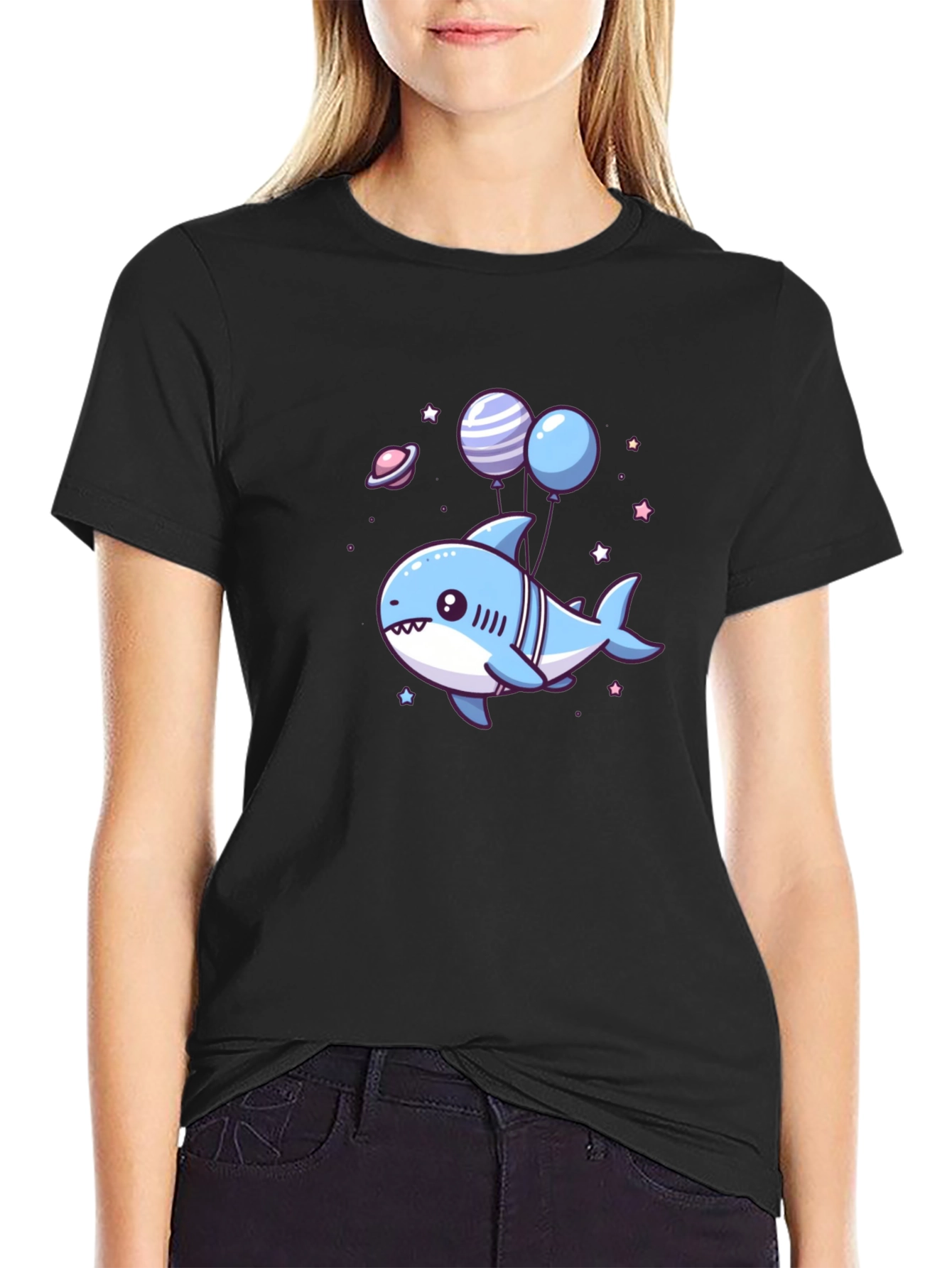 Cute Cartoon Shark with Balloons T-Shirt