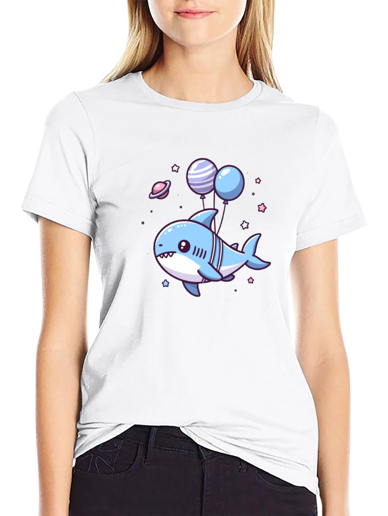 Cute Cartoon Shark with Balloons T-Shirt