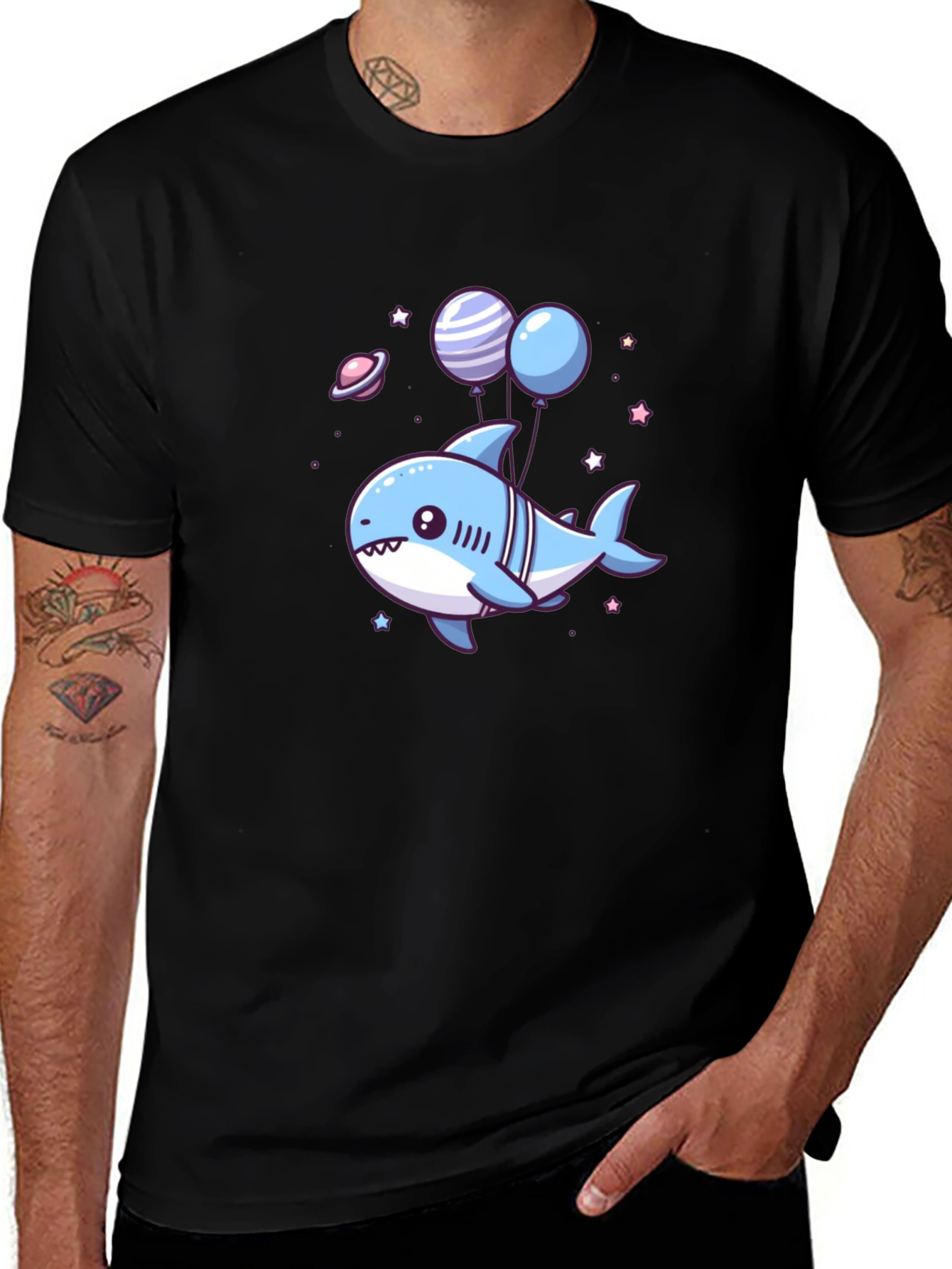 Cute Cartoon Shark with Balloons T-Shirt