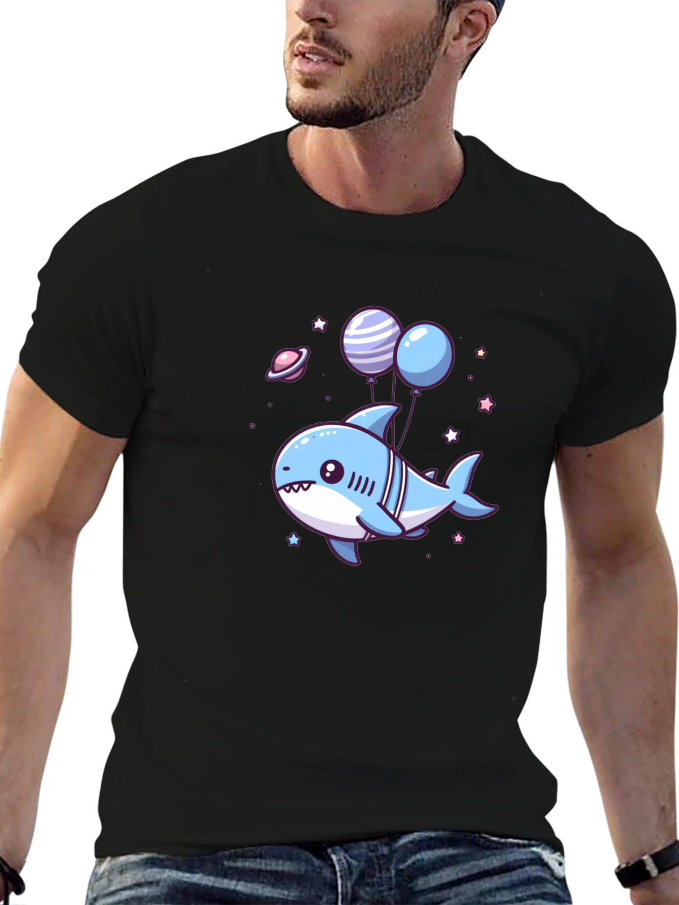 Cute Cartoon Shark with Balloons T-Shirt