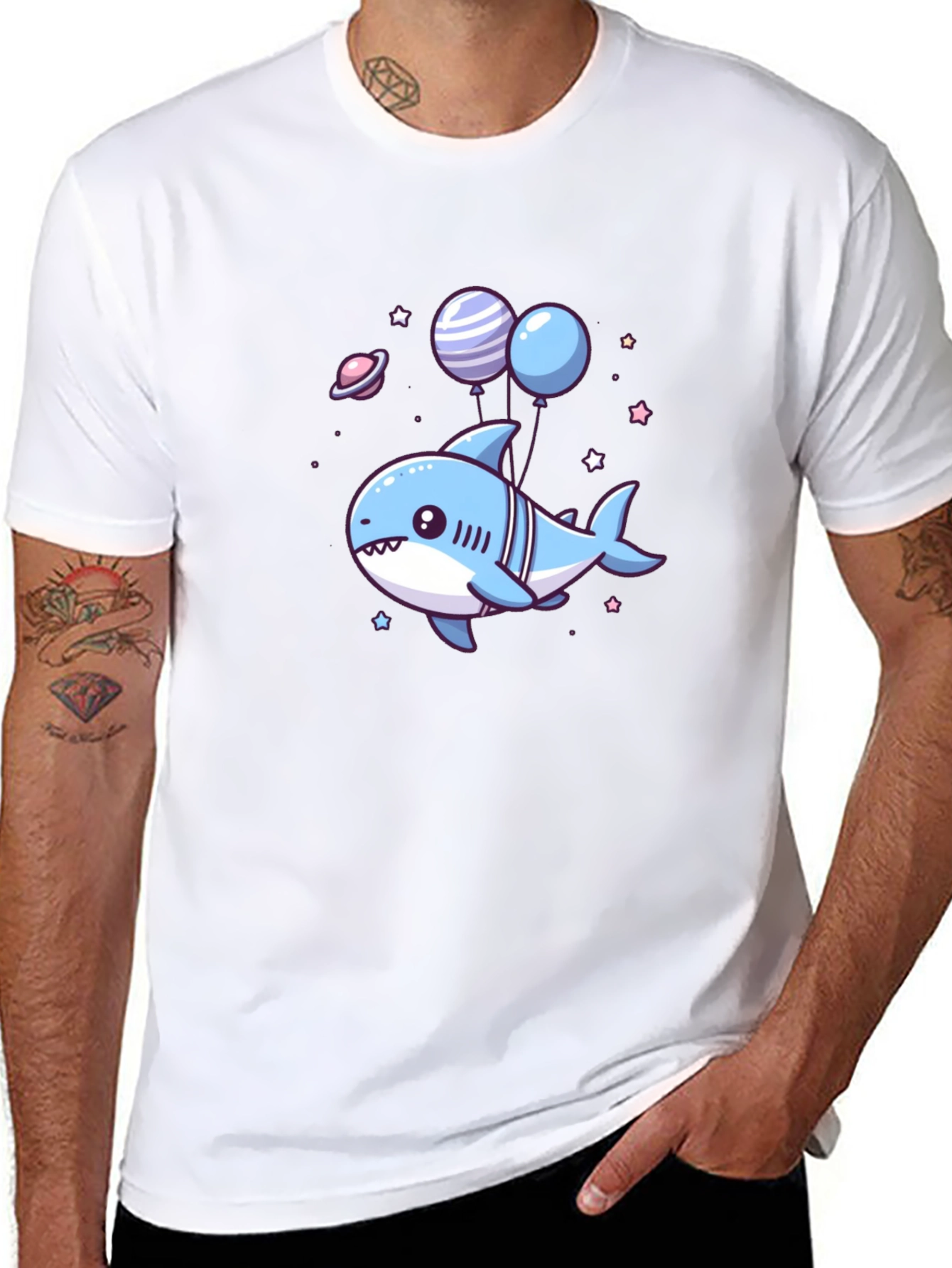 Cute Cartoon Shark with Balloons T-Shirt