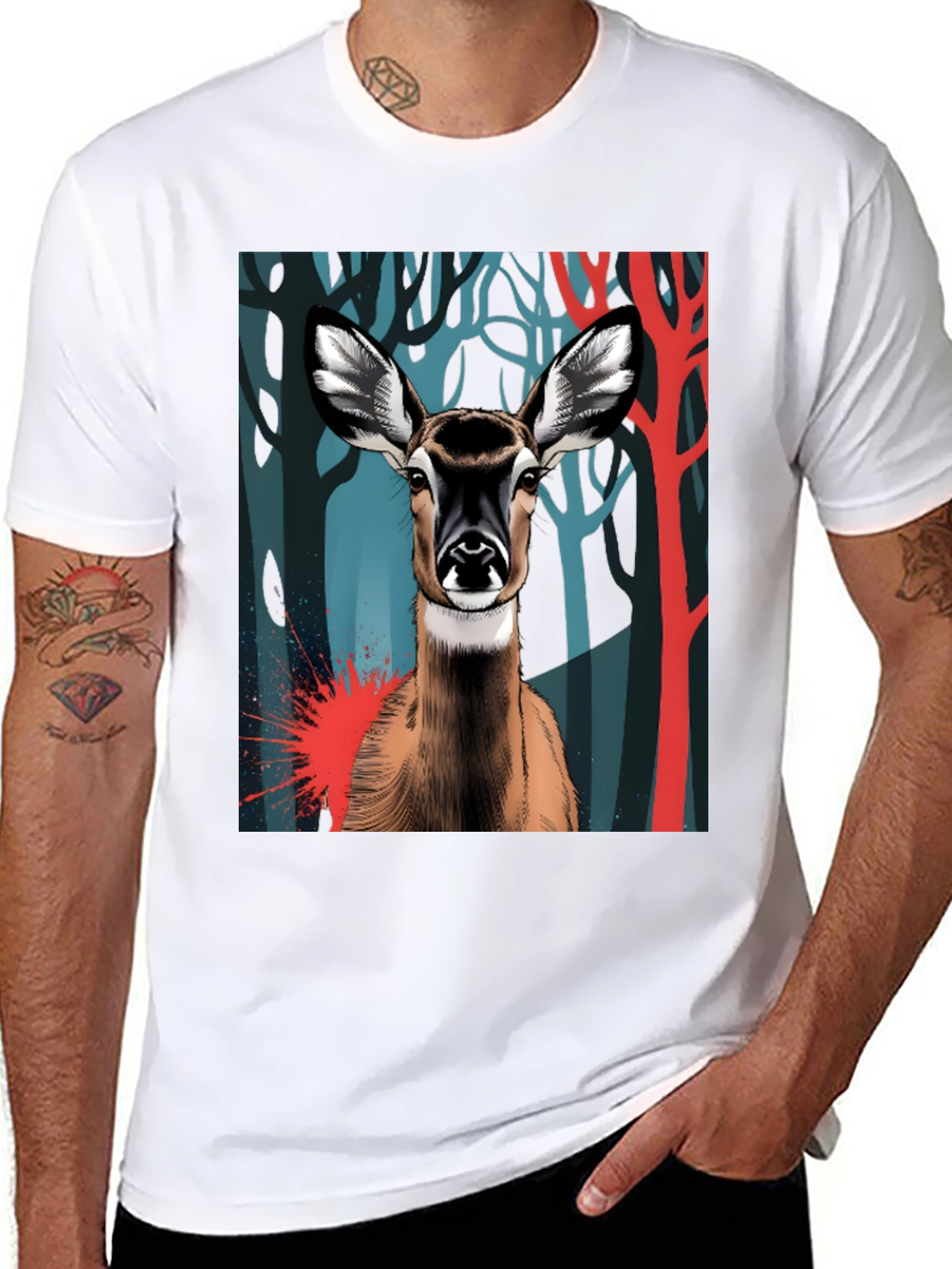 Deer Graphic Tee - Black Cotton Blend