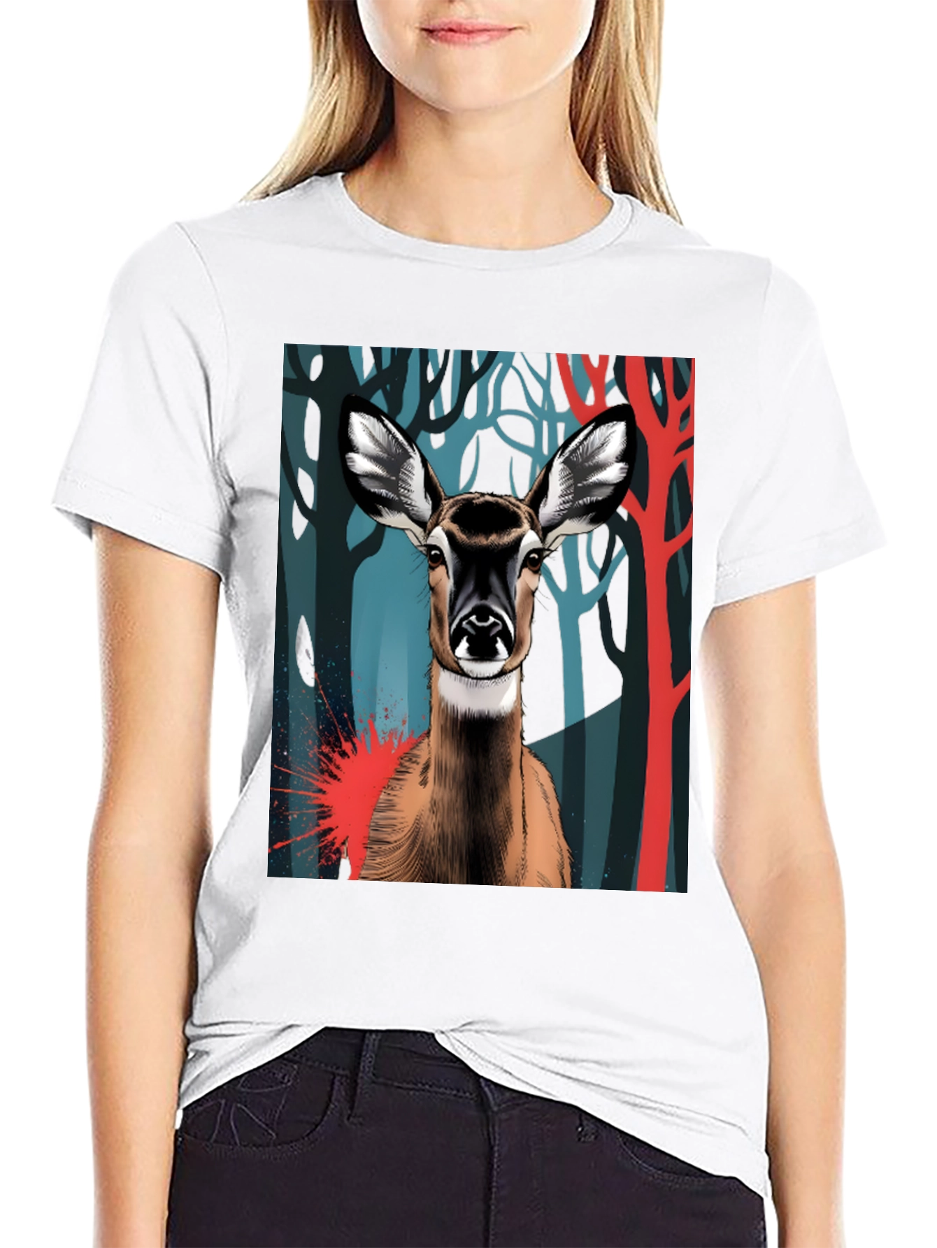 Deer Graphic Tee - Black Cotton Blend