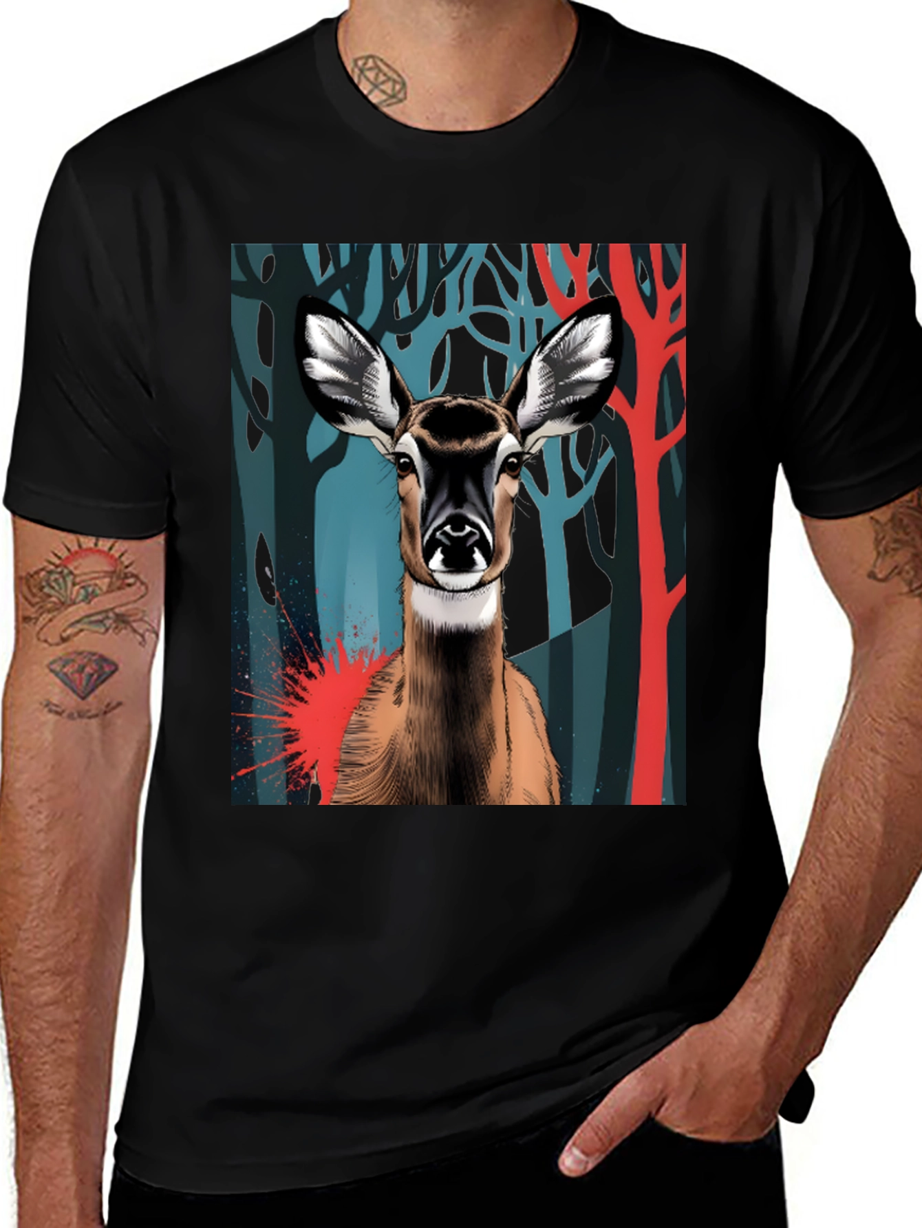 Deer Graphic Tee - Black Cotton Blend