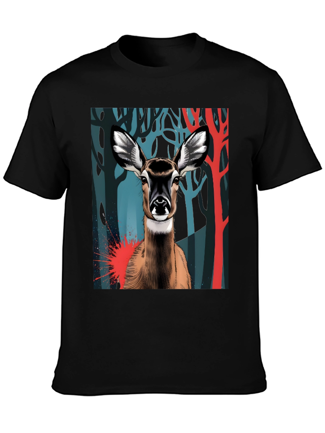 Deer Graphic Tee - Black Cotton Blend