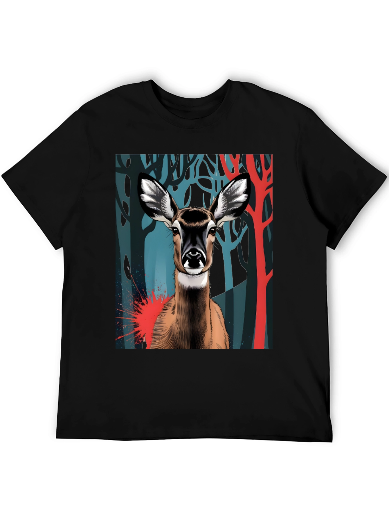 Deer Graphic Tee - Black Cotton Blend