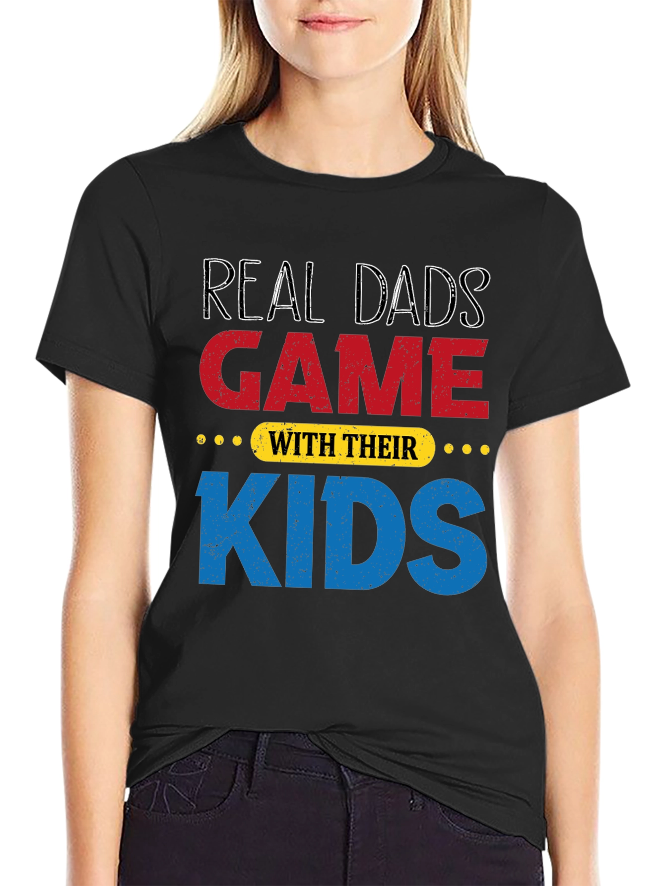 Real Dads Game with Their Kids Black T-Shirt