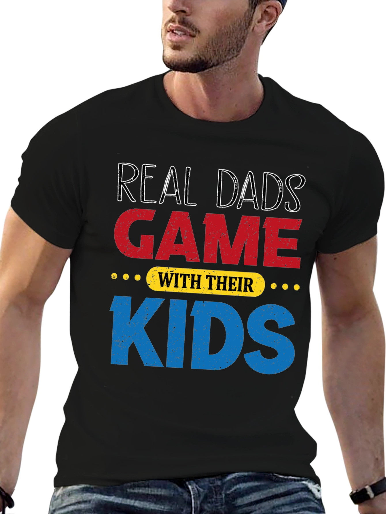 Real Dads Game with Their Kids Black T-Shirt