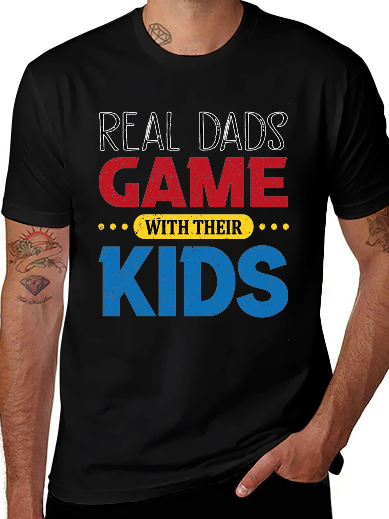 Real Dads Game with Their Kids Black T-Shirt