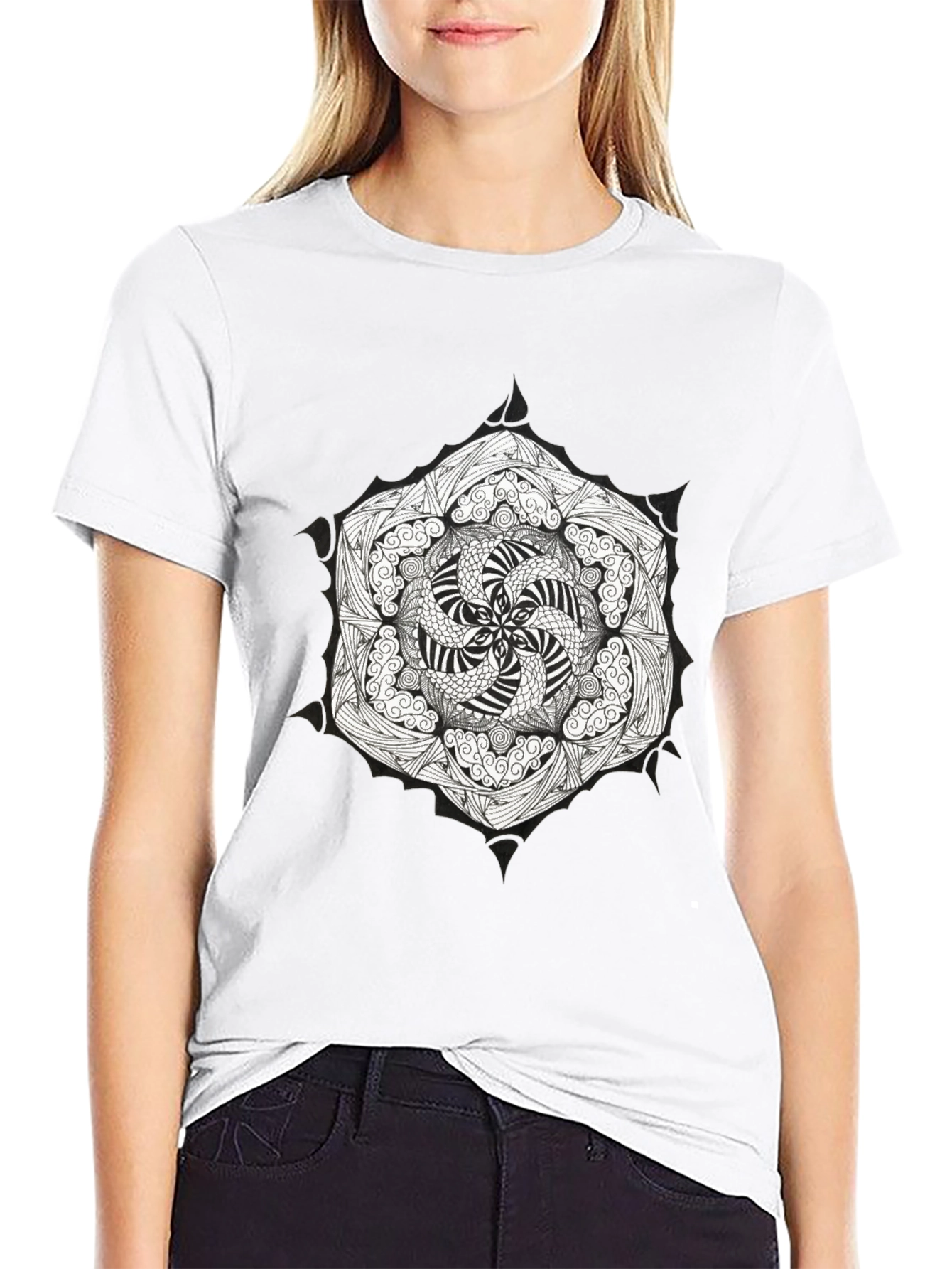 Black T-Shirt with Mandala Graphic Print