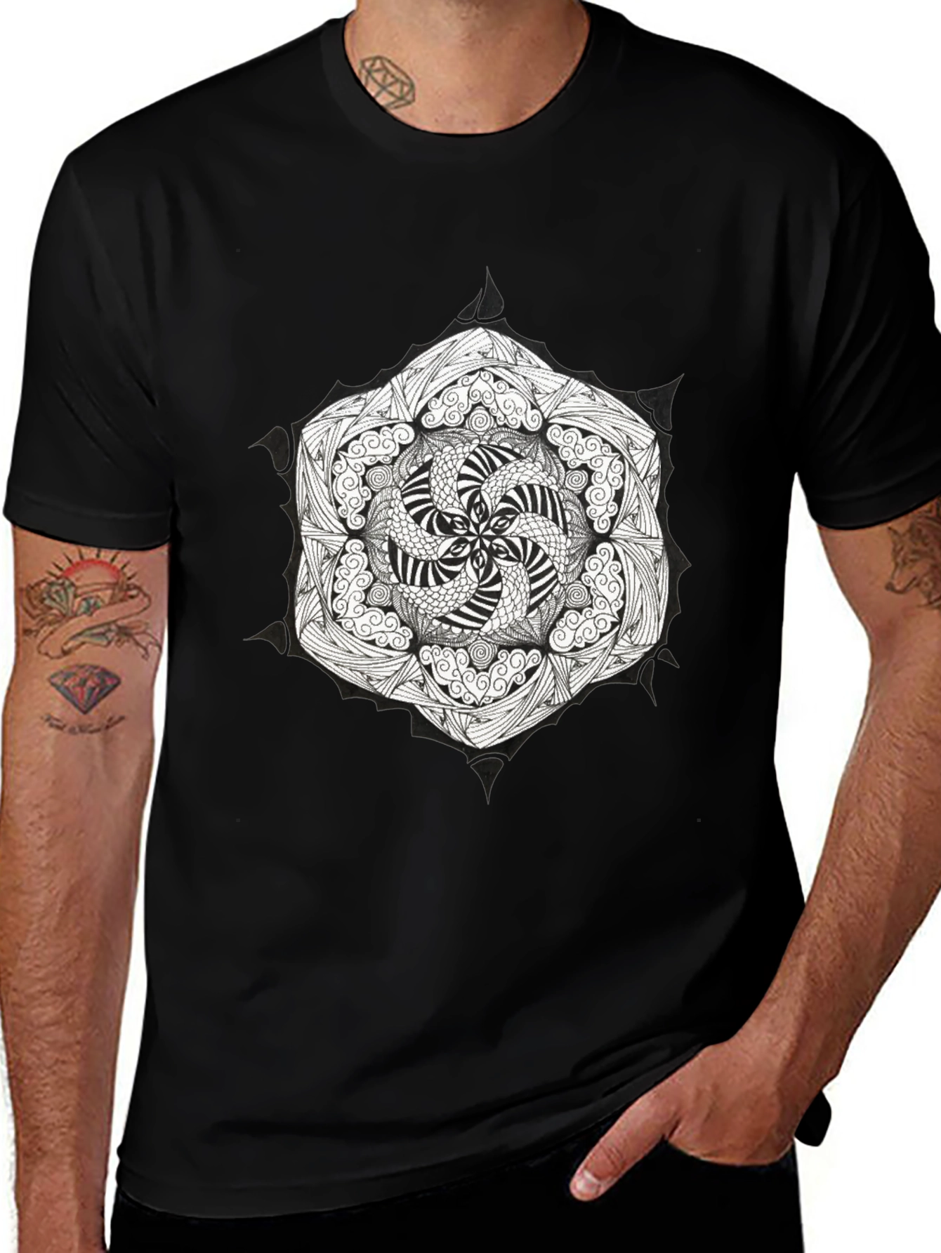 Black T-Shirt with Mandala Graphic Print