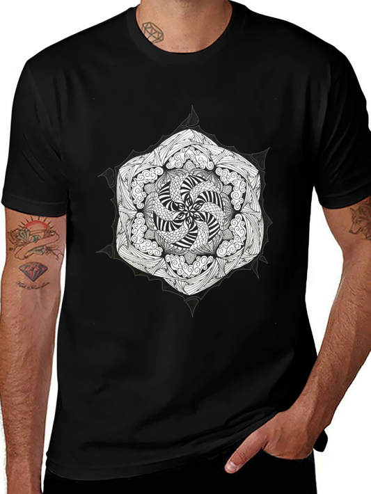 Black T-Shirt with Mandala Graphic Print