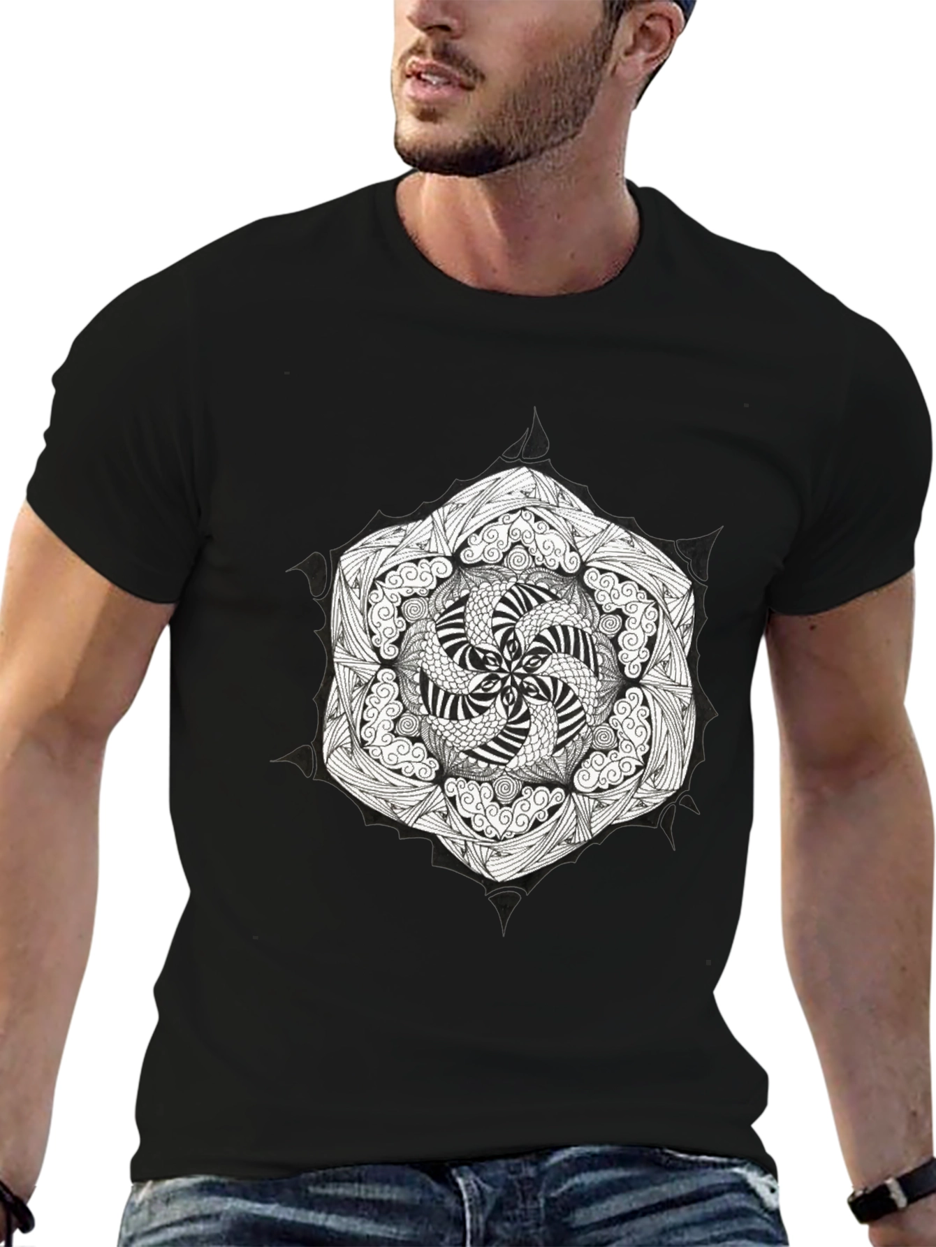 Black T-Shirt with Mandala Graphic Print