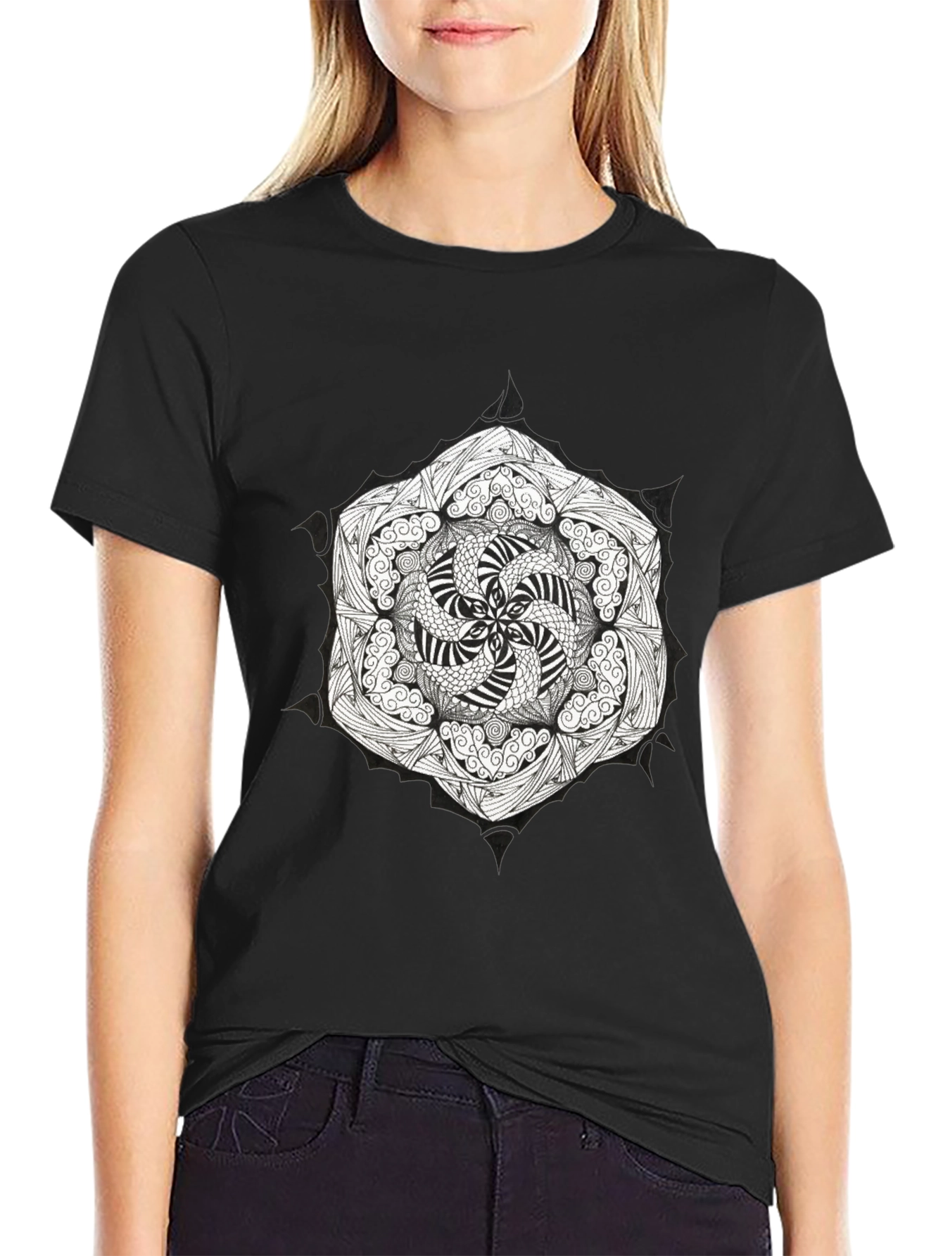 Black T-Shirt with Mandala Graphic Print