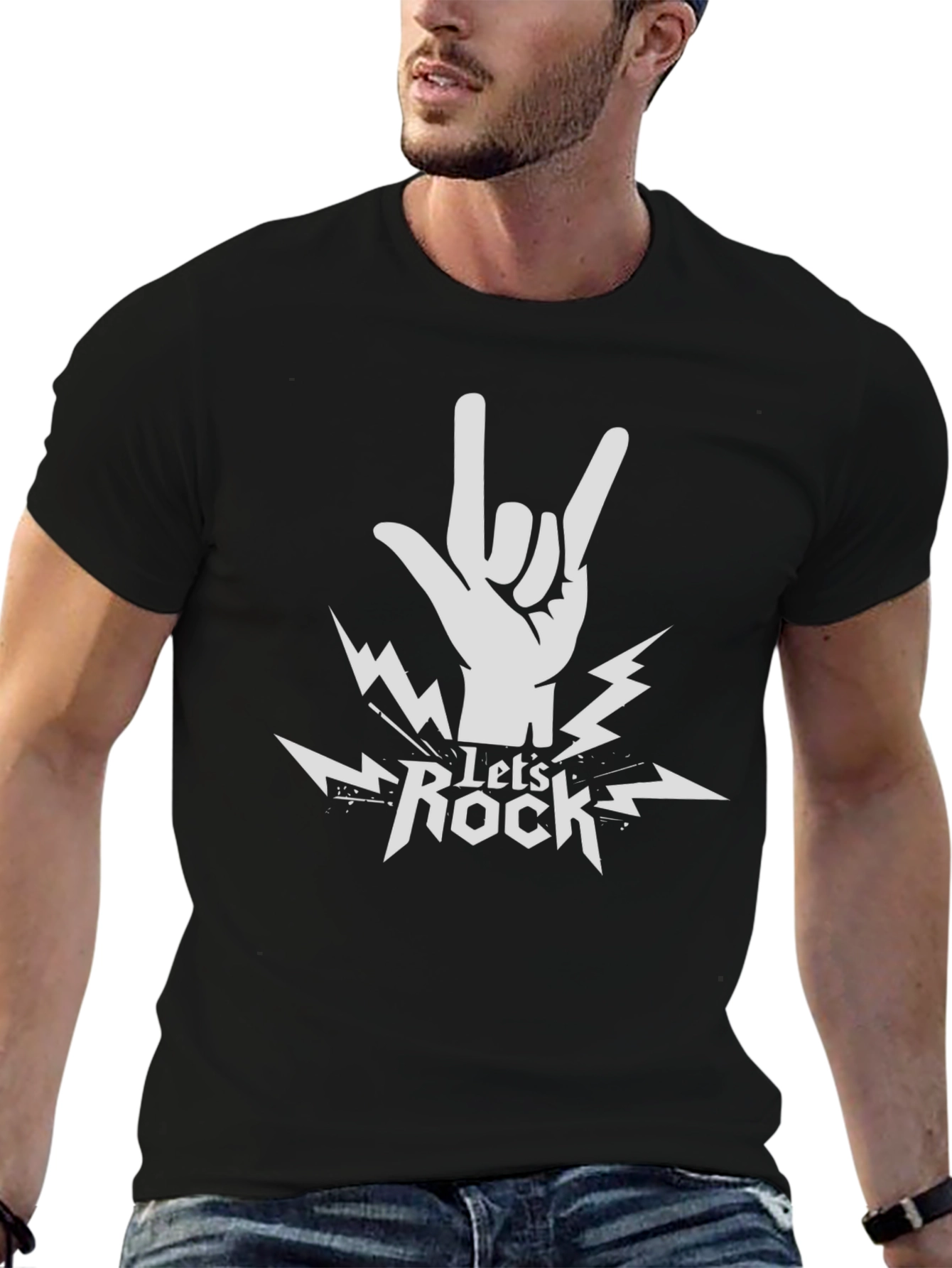 Lets Rock Graphic Print Tee - Black