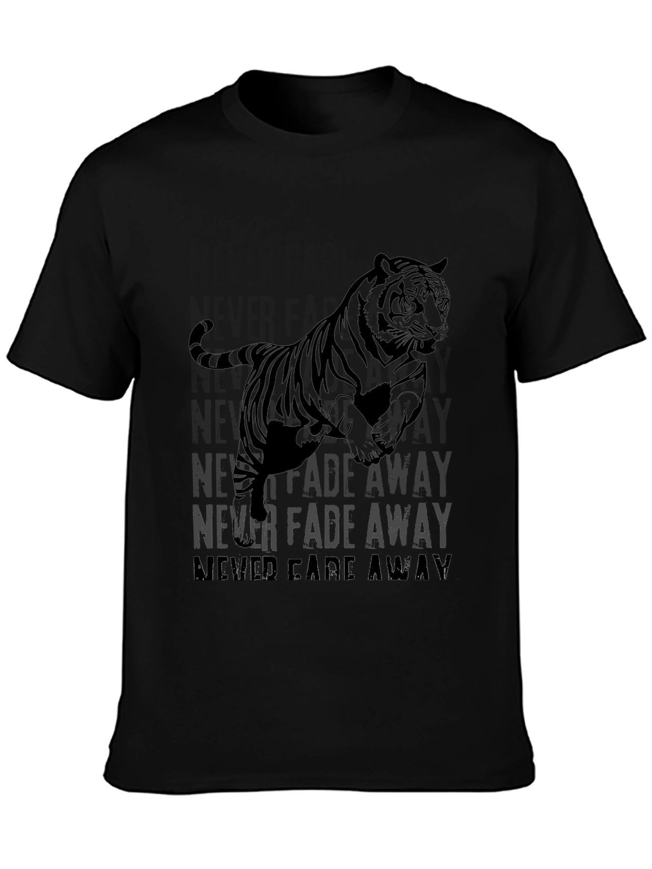 Never Fade Away Tiger Graphic Black T-Shirt